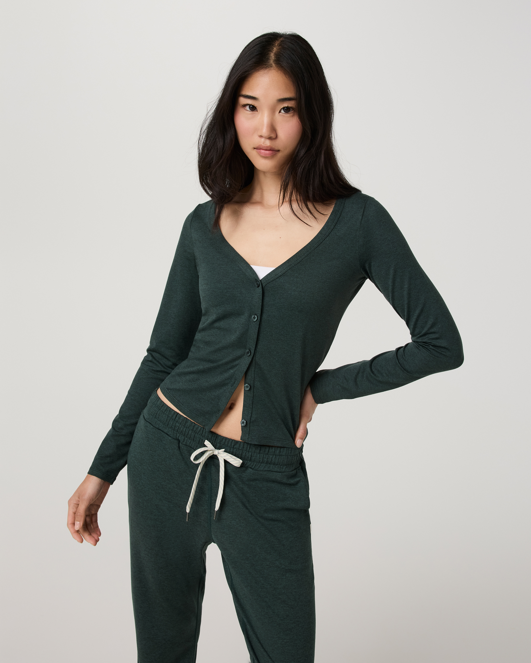 Long Sleeve Halo V-Neck Cardigan | Hemlock Heather - Image 2