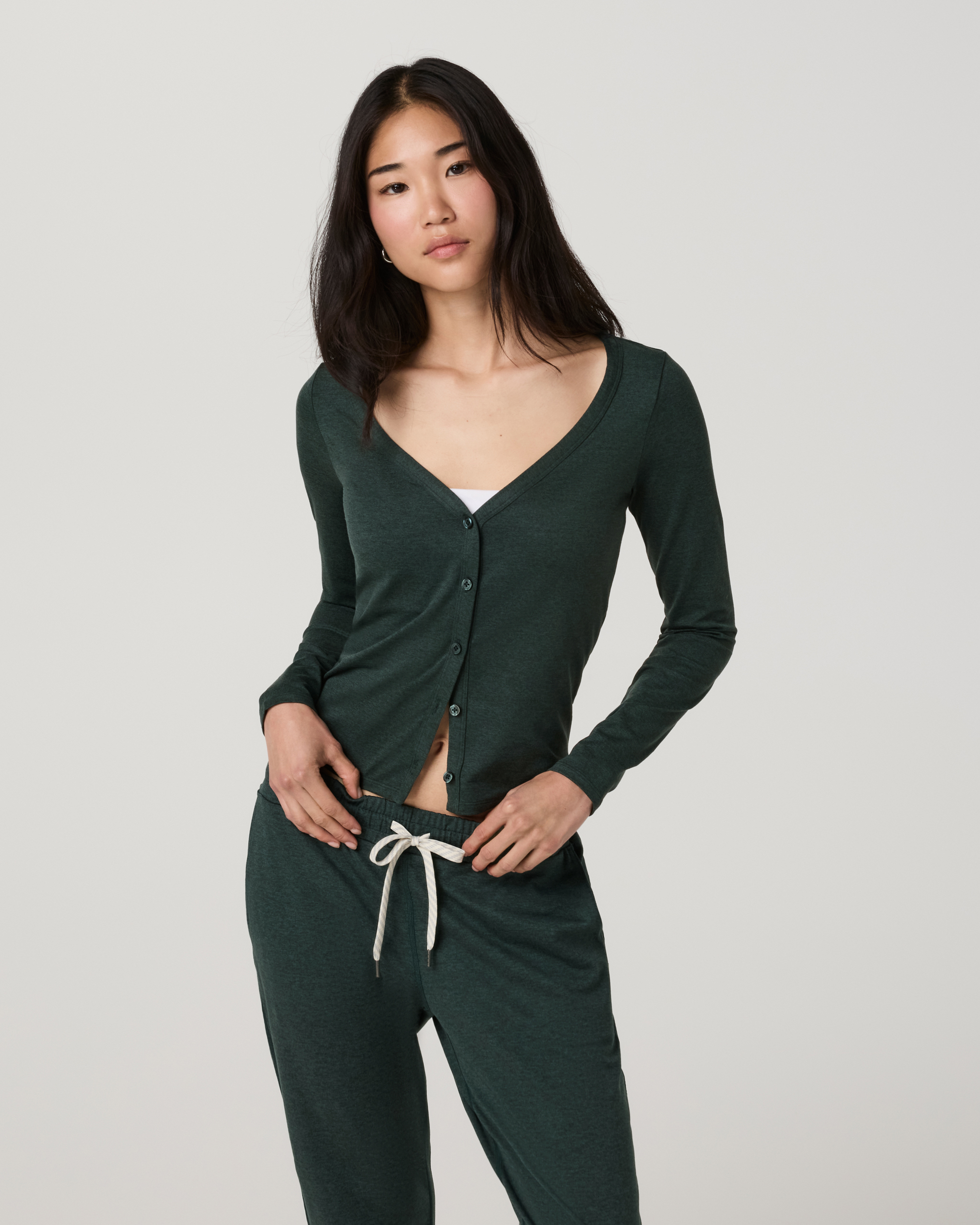 Long Sleeve Halo V-Neck Cardigan | Hemlock Heather - Image 5