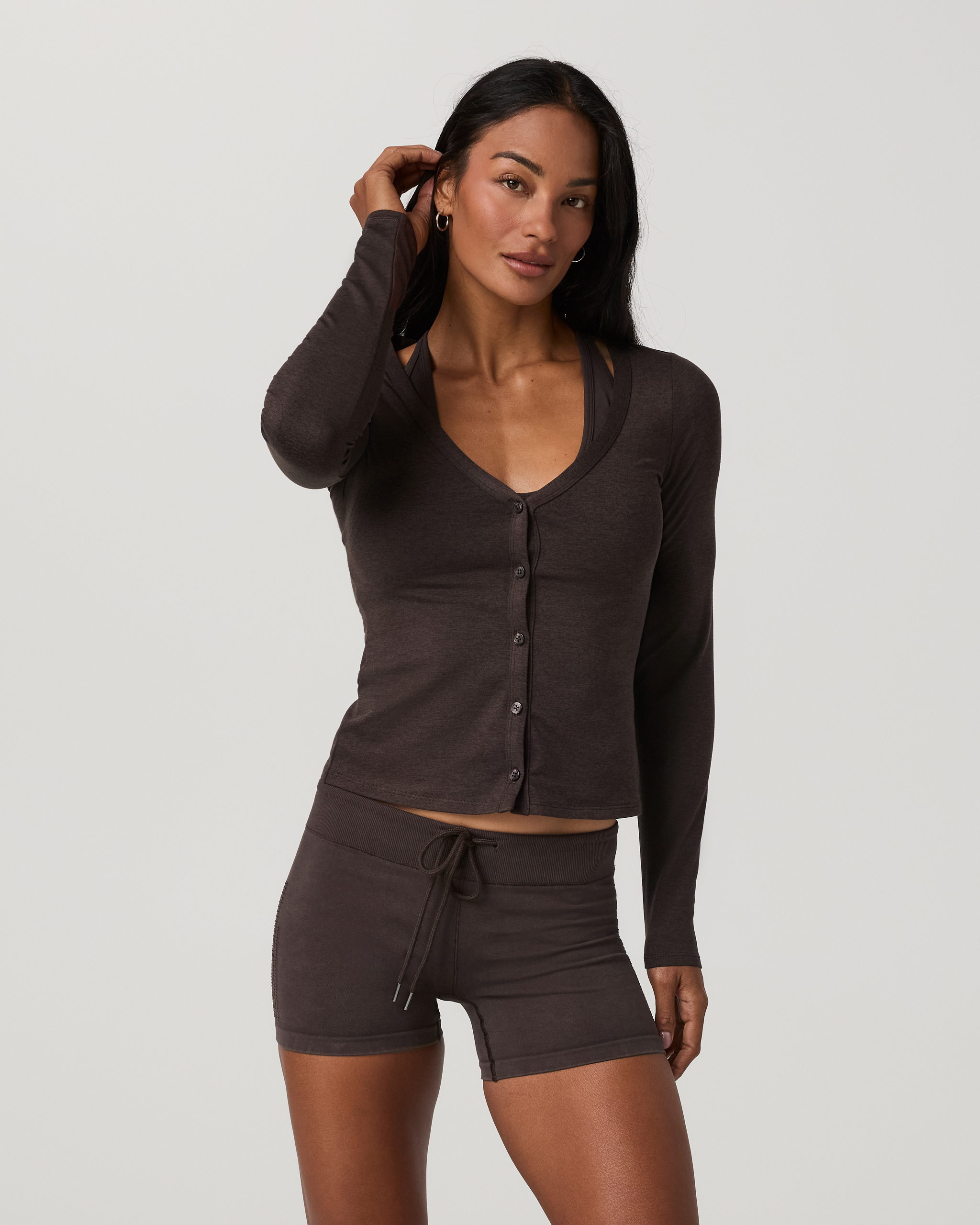 Long Sleeve Halo V-Neck Cardigan | Java Heather