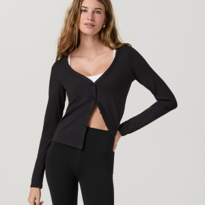 Long Sleeve Halo V-Neck Cardigan | Solid Black