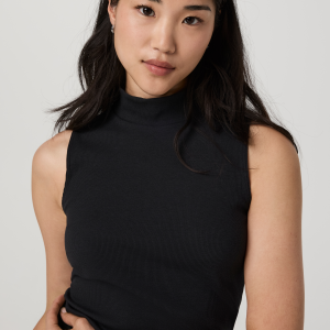 Cottony Rib Mock Neck Tank | Black