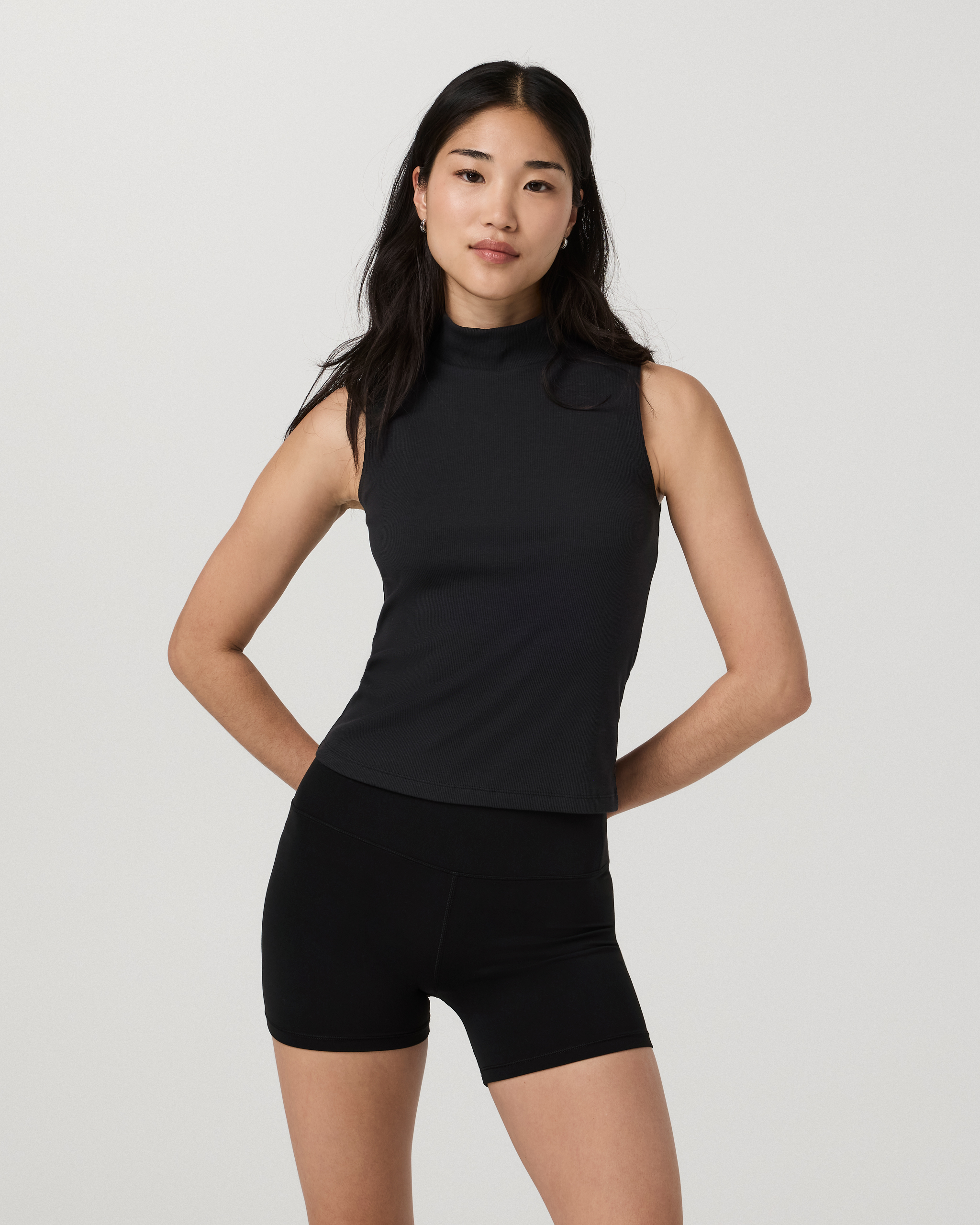 Cottony Rib Mock Neck Tank | Black - Image 2
