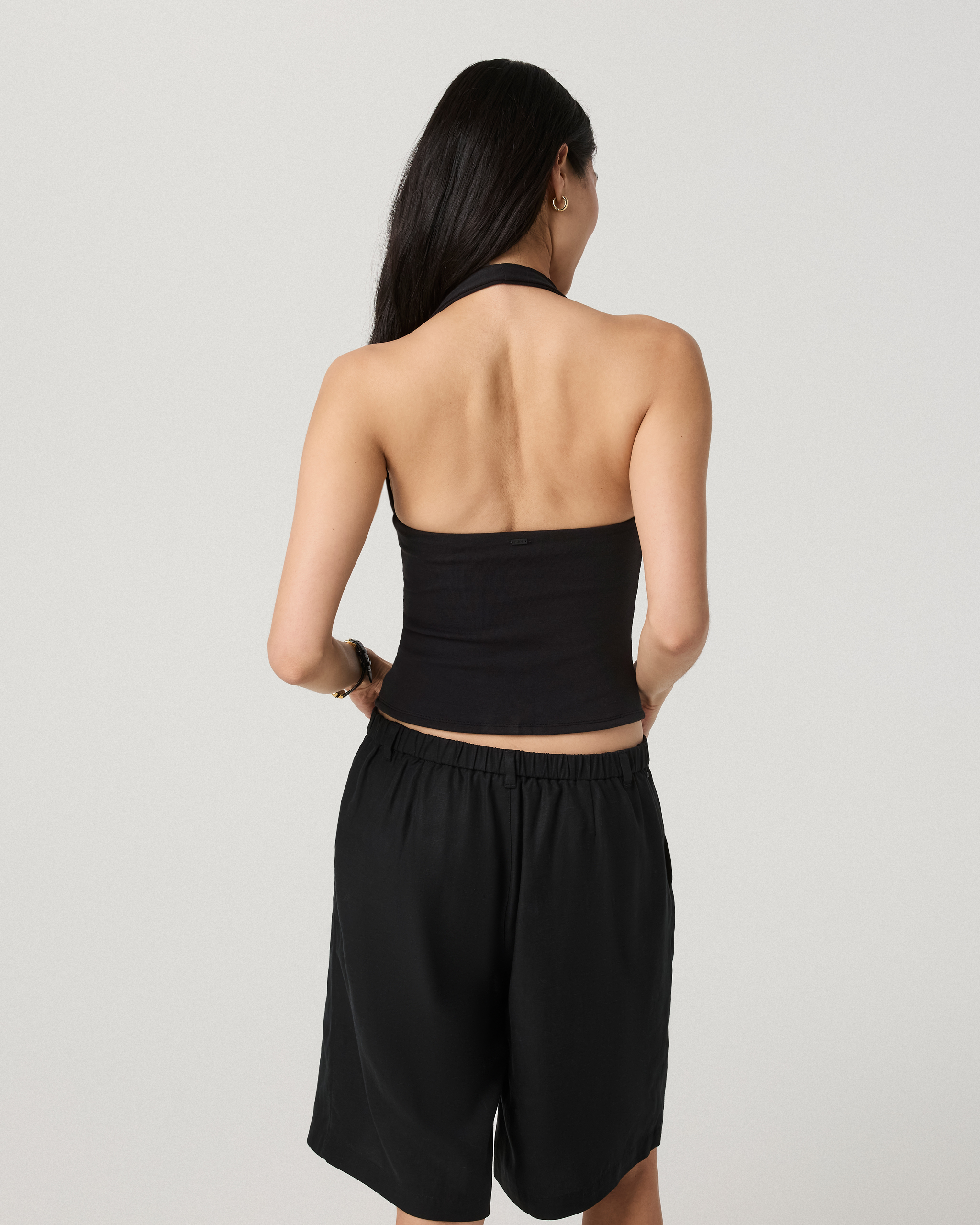 Everyday Cotton Stretch Plunge Halter | Black - Image 3