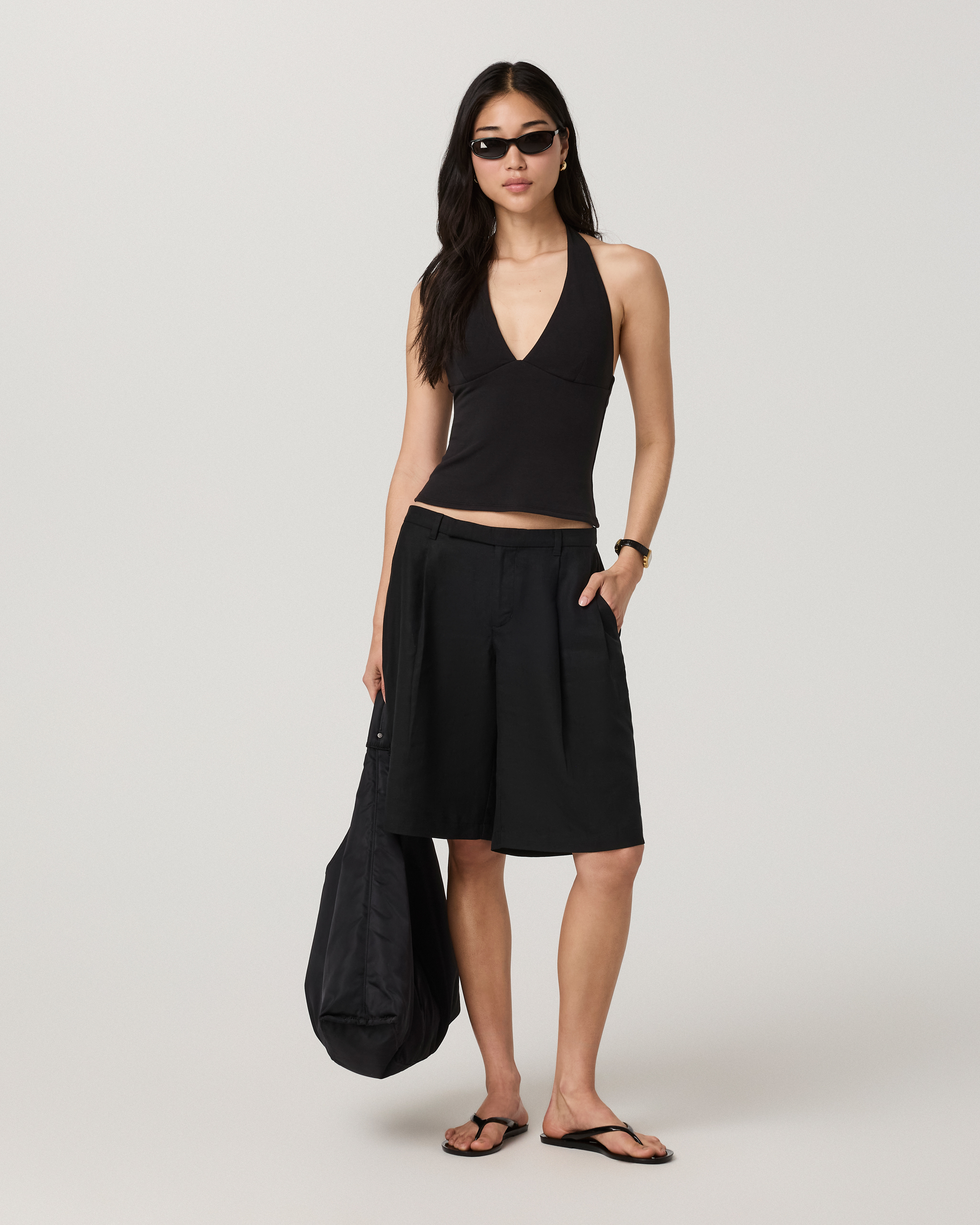Everyday Cotton Stretch Plunge Halter | Black - Image 4