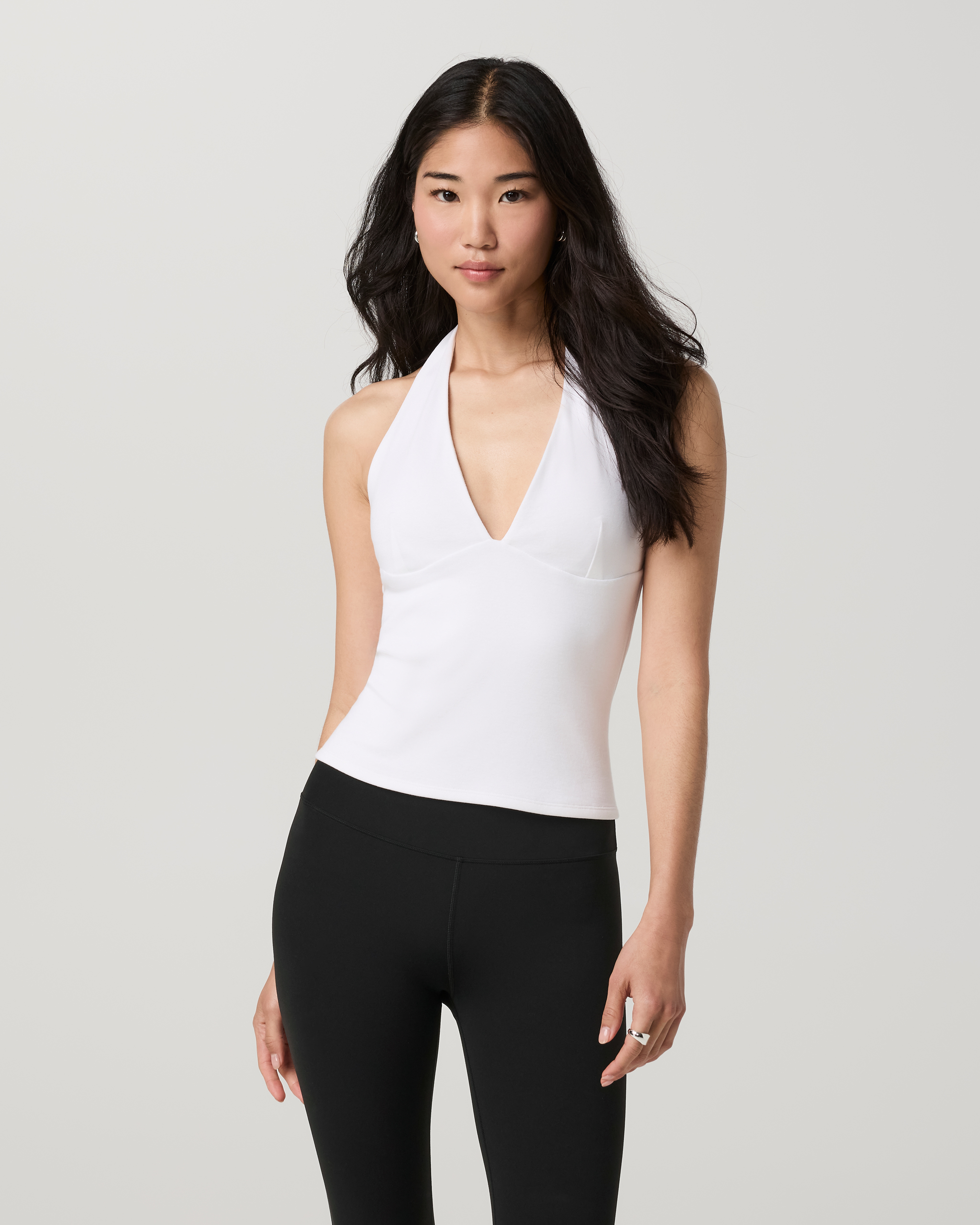 Everyday Cotton Stretch Plunge Halter | White - Image 2