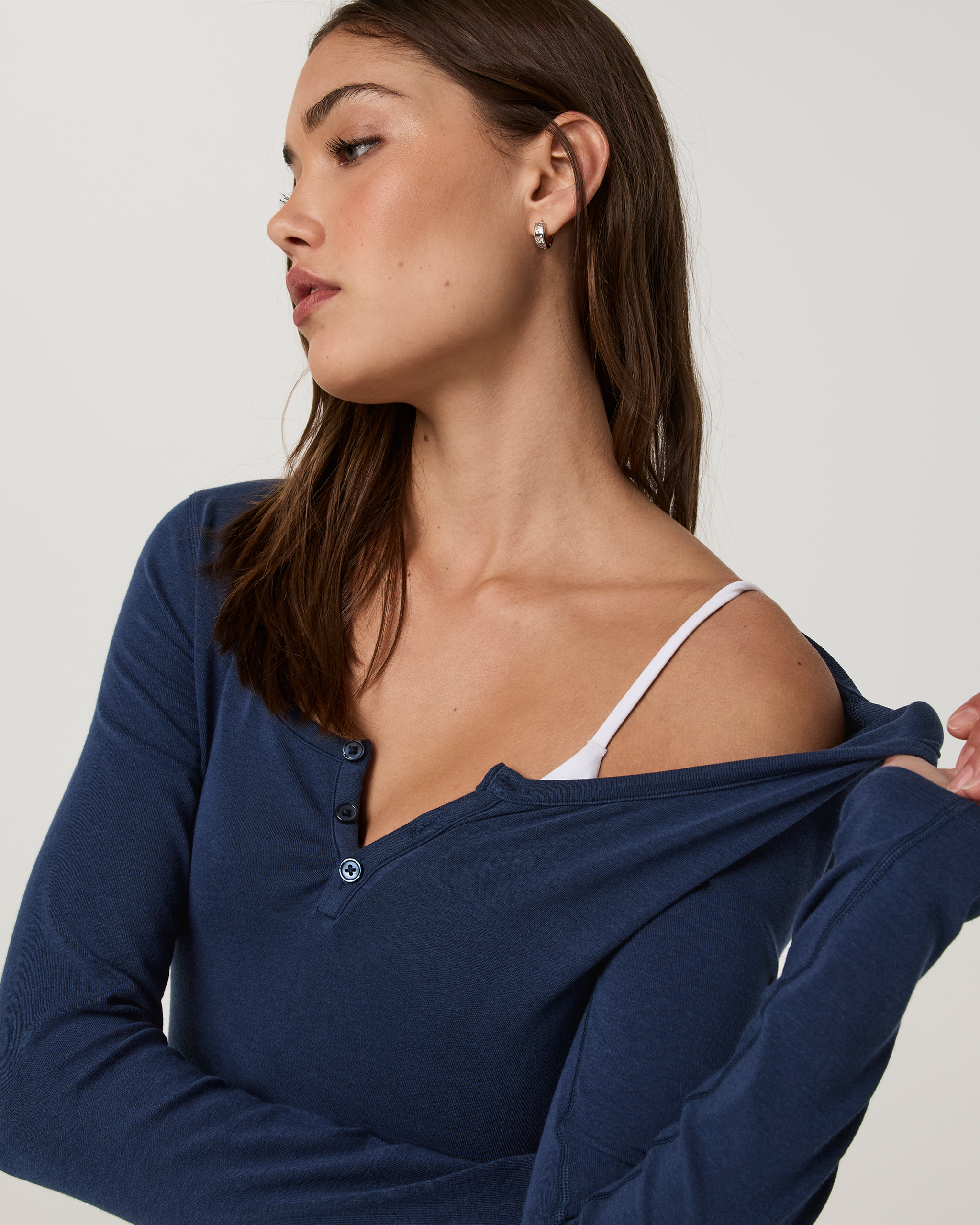 Long Sleeve Everyday Cotton Stretch Henley | Blue Coast - Image 2