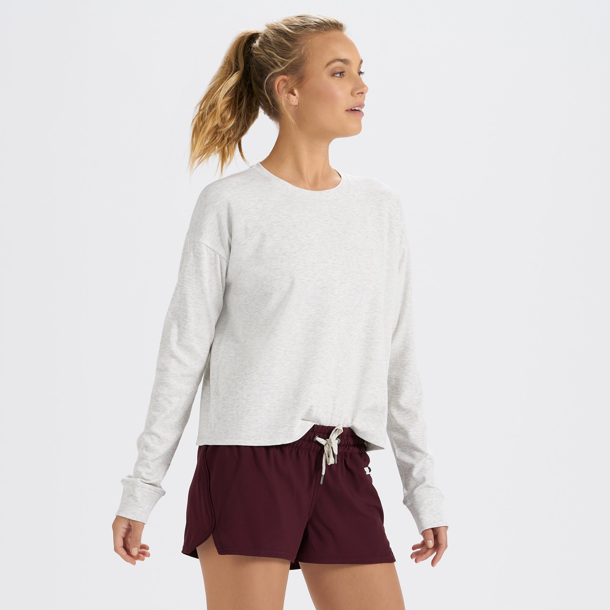 Long-Sleeve Pose Tee | White Heather - Image 2