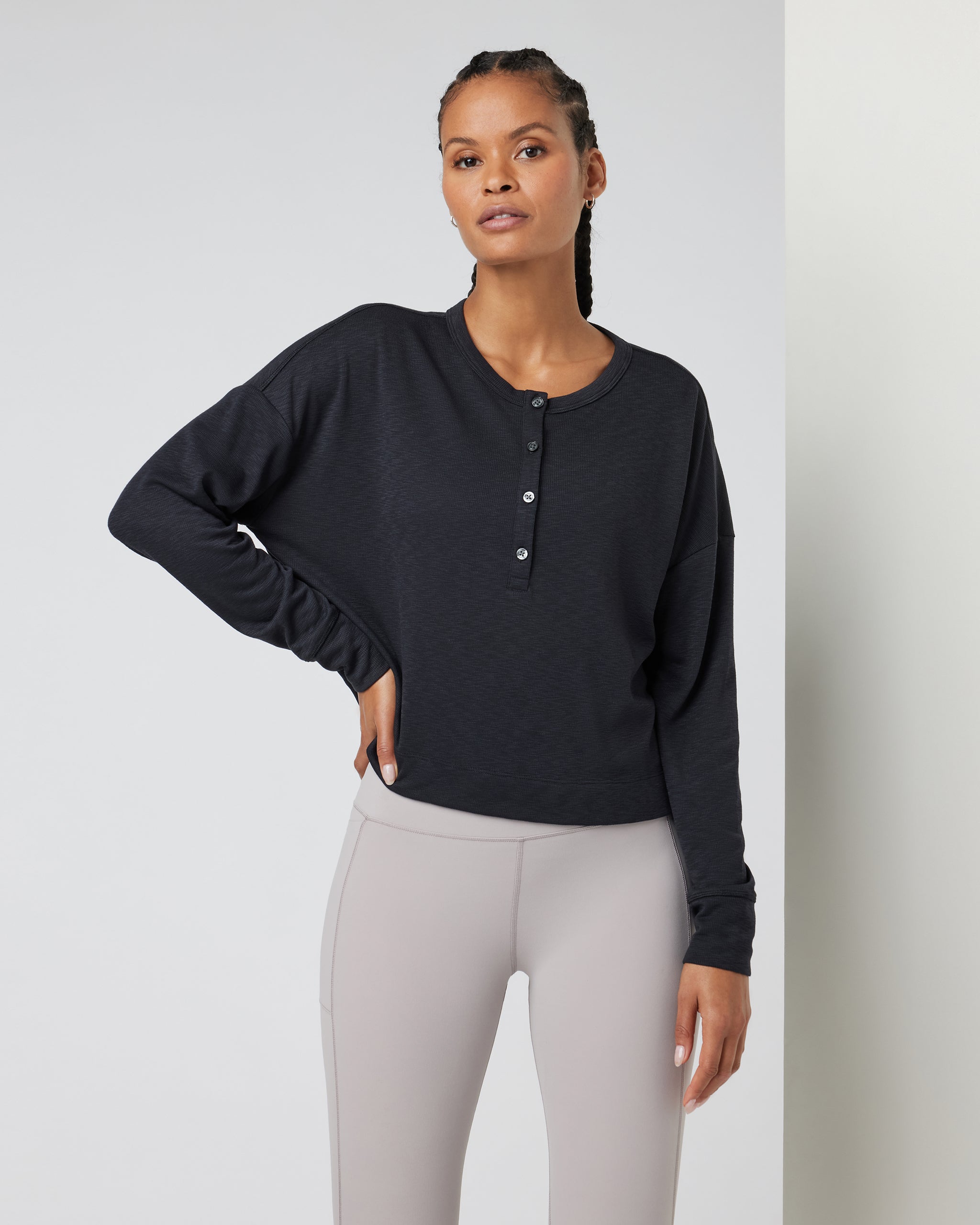 Long Sleeve Sunrise Oversize Henley | Black