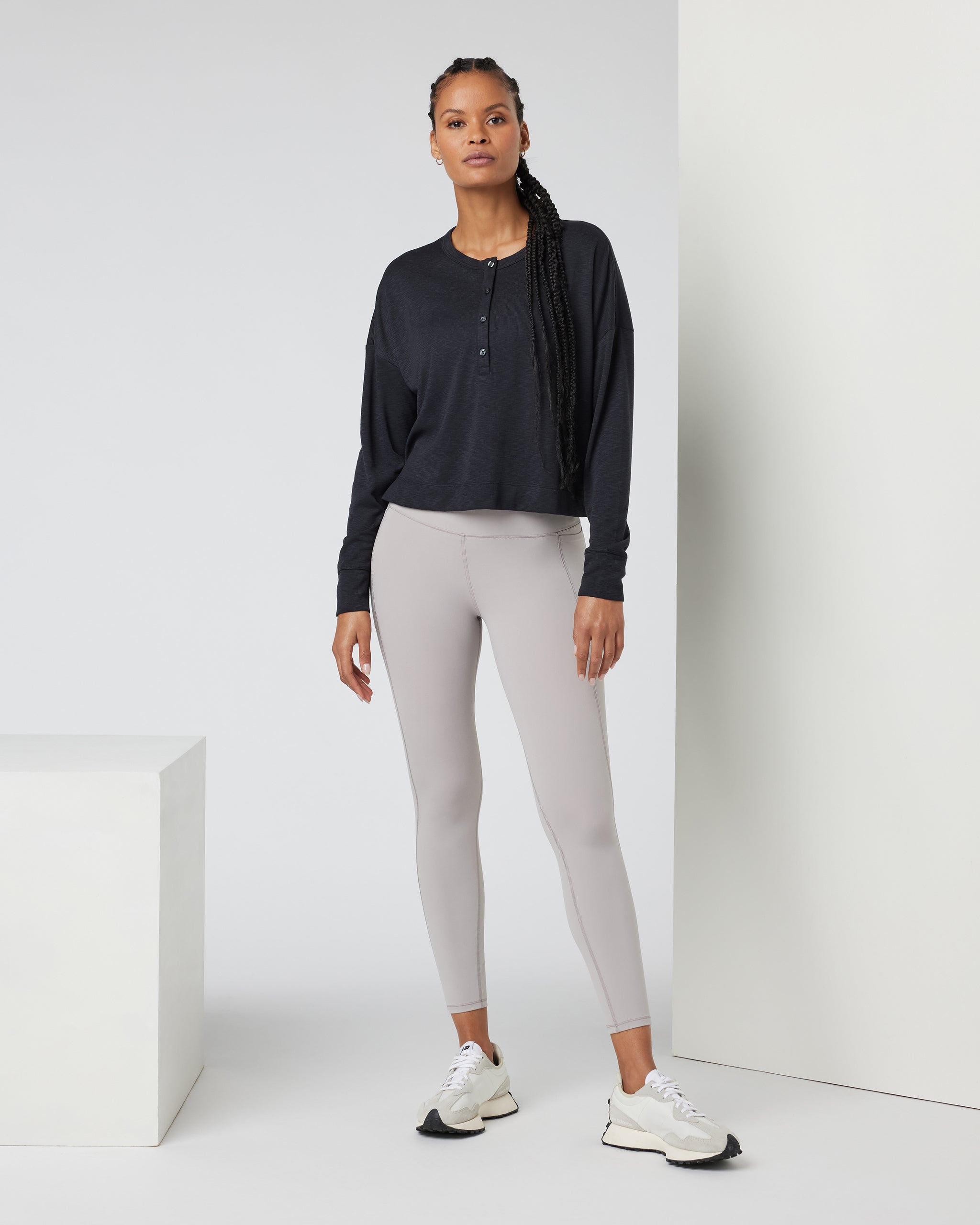 Long Sleeve Sunrise Oversize Henley | Black - Image 2