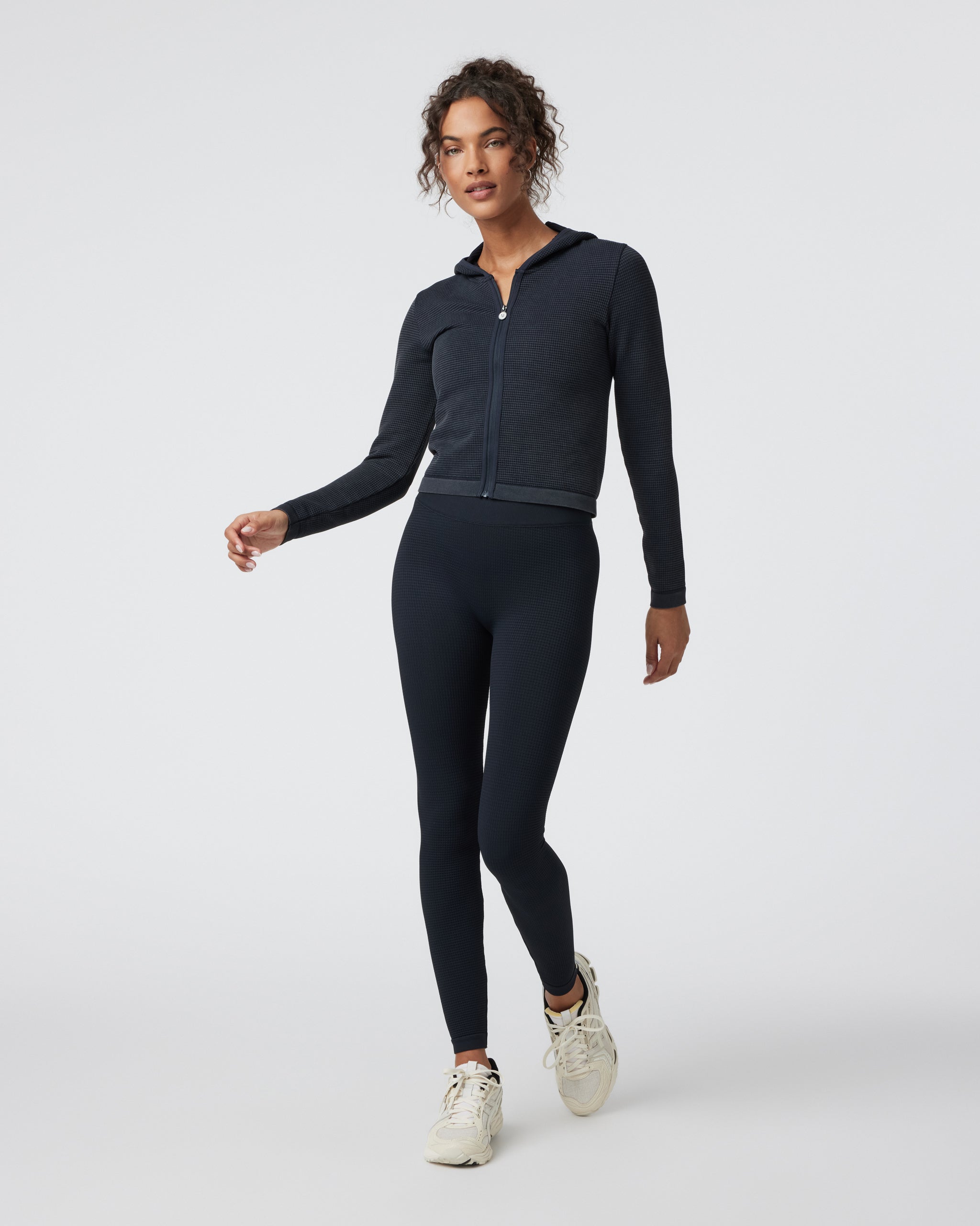 Waffle Seamless Zip Hoodie | Black - Image 2