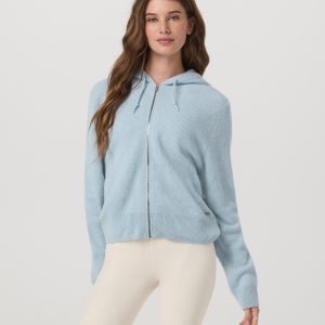 Émilie Full Zip Cashmere Rib Hoodie | Bluebell