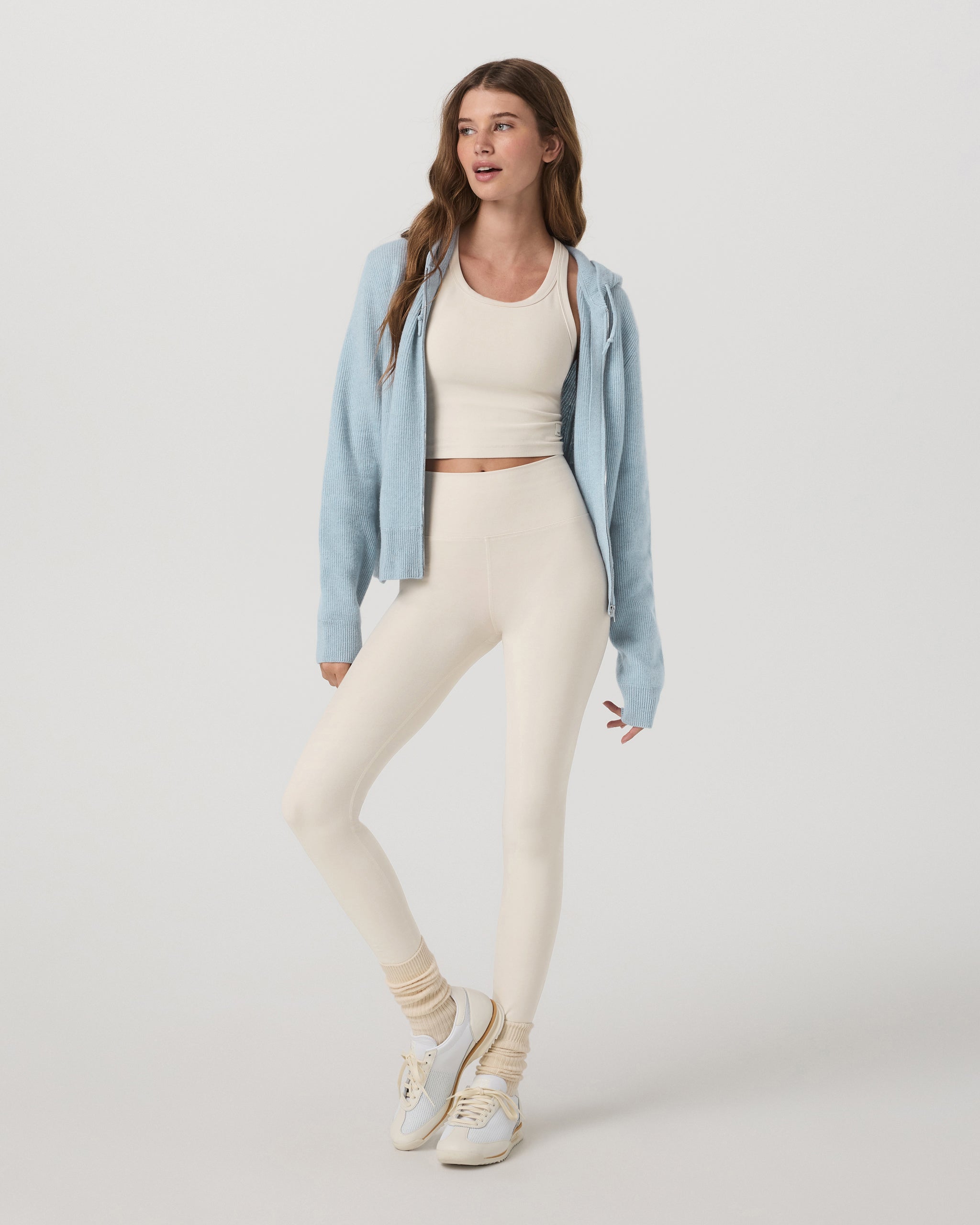Émilie Full Zip Cashmere Rib Hoodie | Bluebell - Image 2