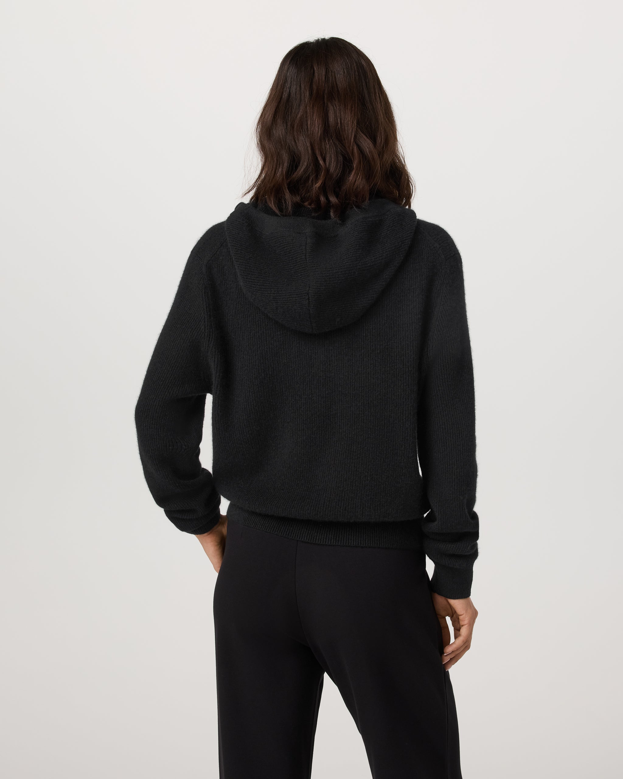 Émilie Full Zip Cashmere Rib Hoodie | Black - Image 3