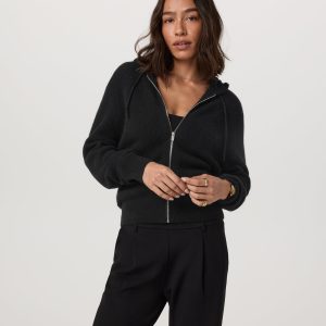 Émilie Full Zip Cashmere Rib Hoodie | Black