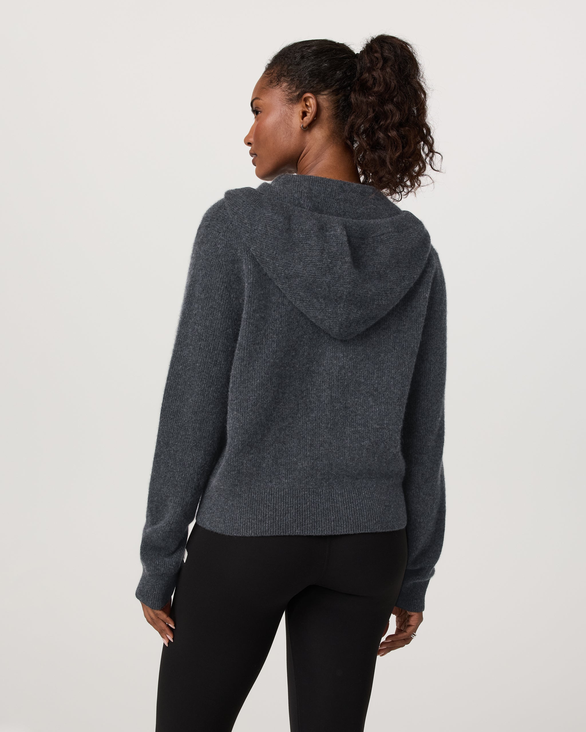 Émilie Full Zip Cashmere Rib Hoodie | Charcoal Heather - Image 3