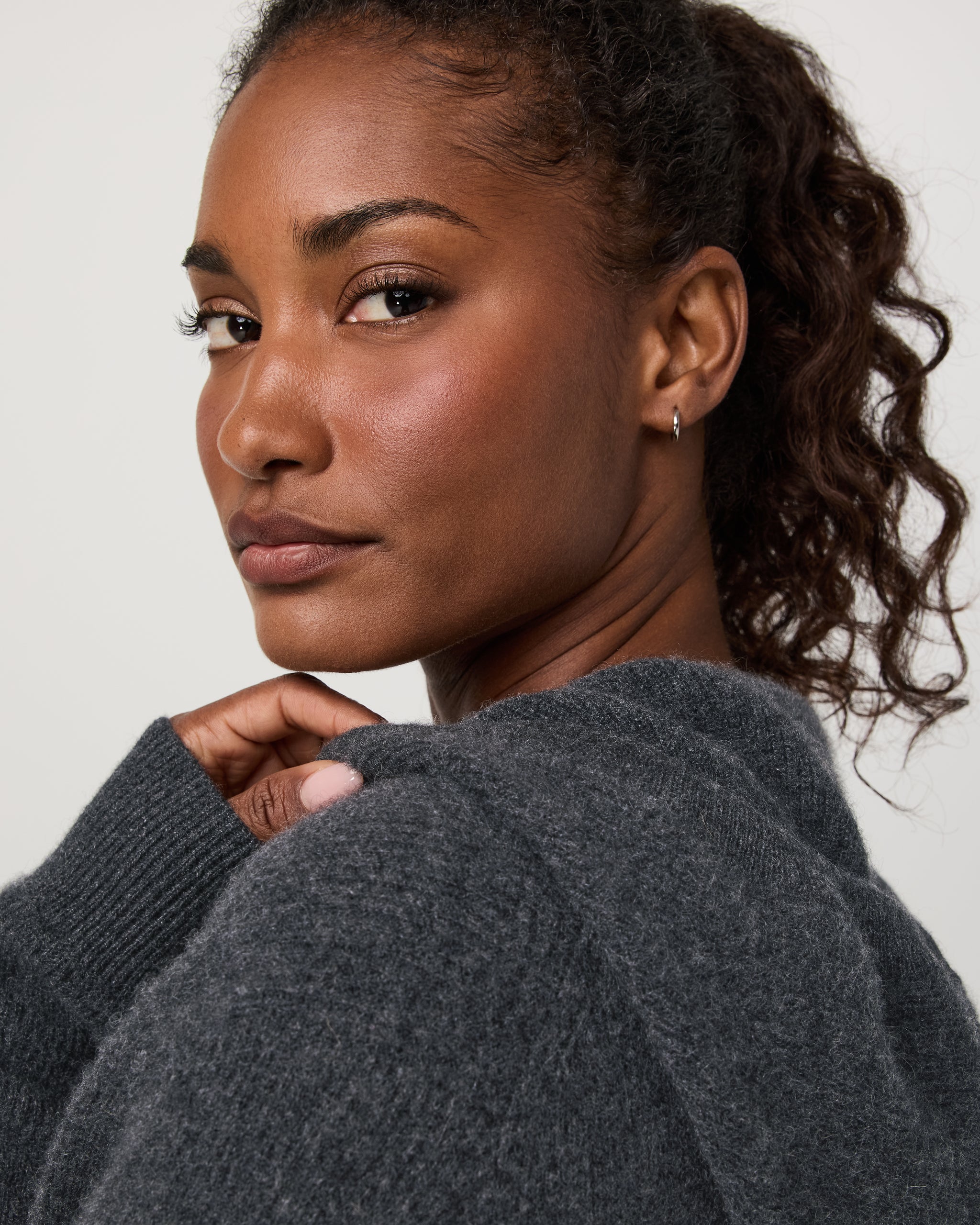 Émilie Full Zip Cashmere Rib Hoodie | Charcoal Heather - Image 5