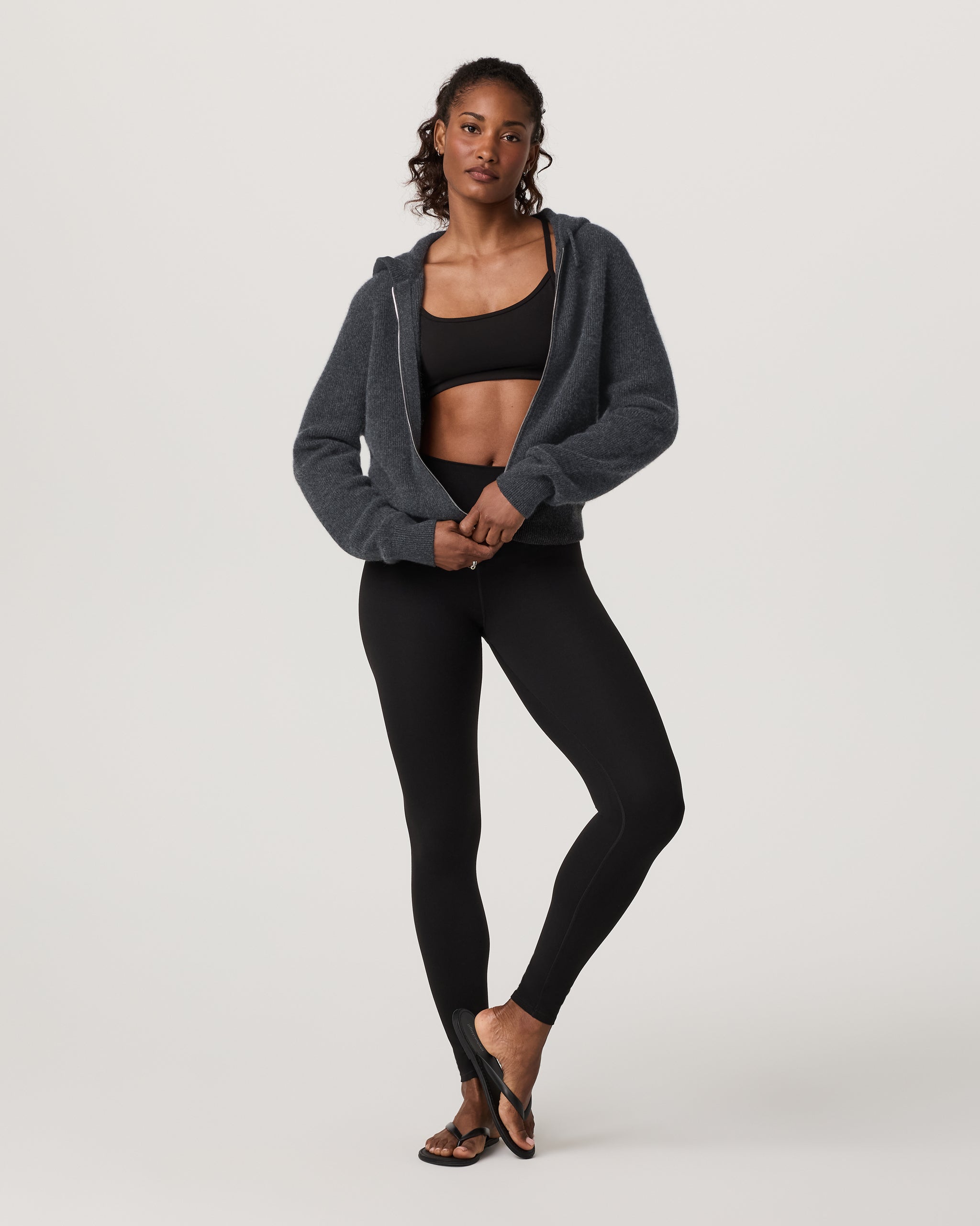 Émilie Full Zip Cashmere Rib Hoodie | Charcoal Heather - Image 4