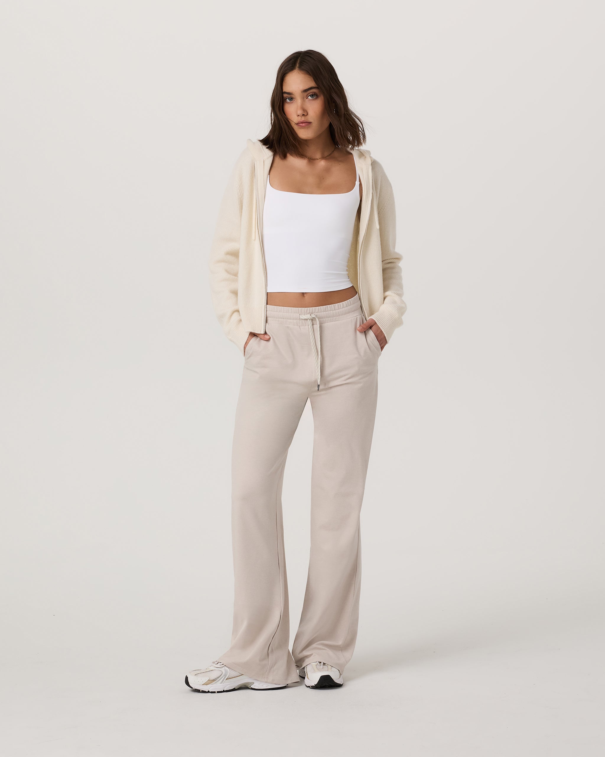 Émilie Full Zip Cashmere Rib Hoodie | Porcelain - Image 5