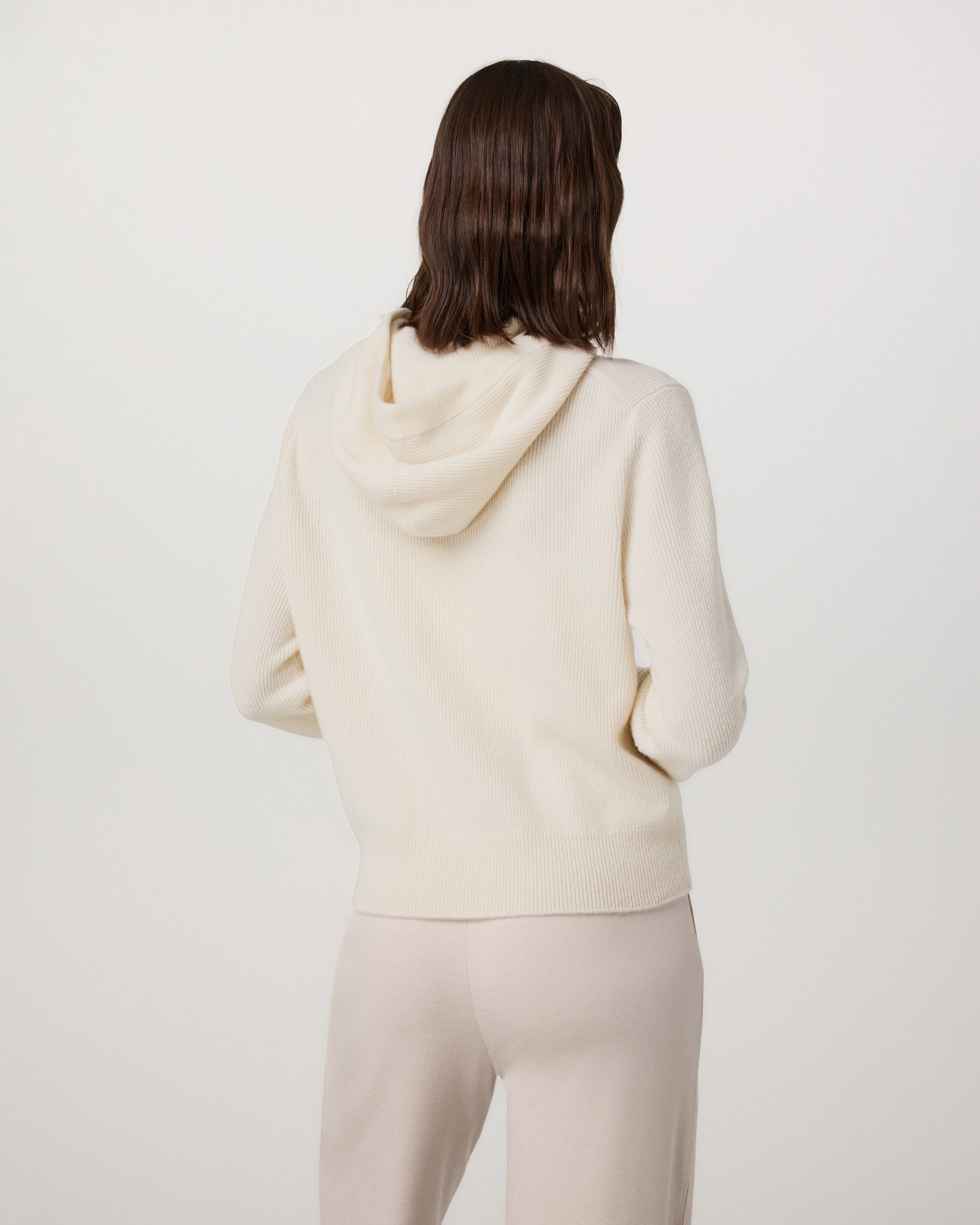 Émilie Full Zip Cashmere Rib Hoodie | Porcelain - Image 3
