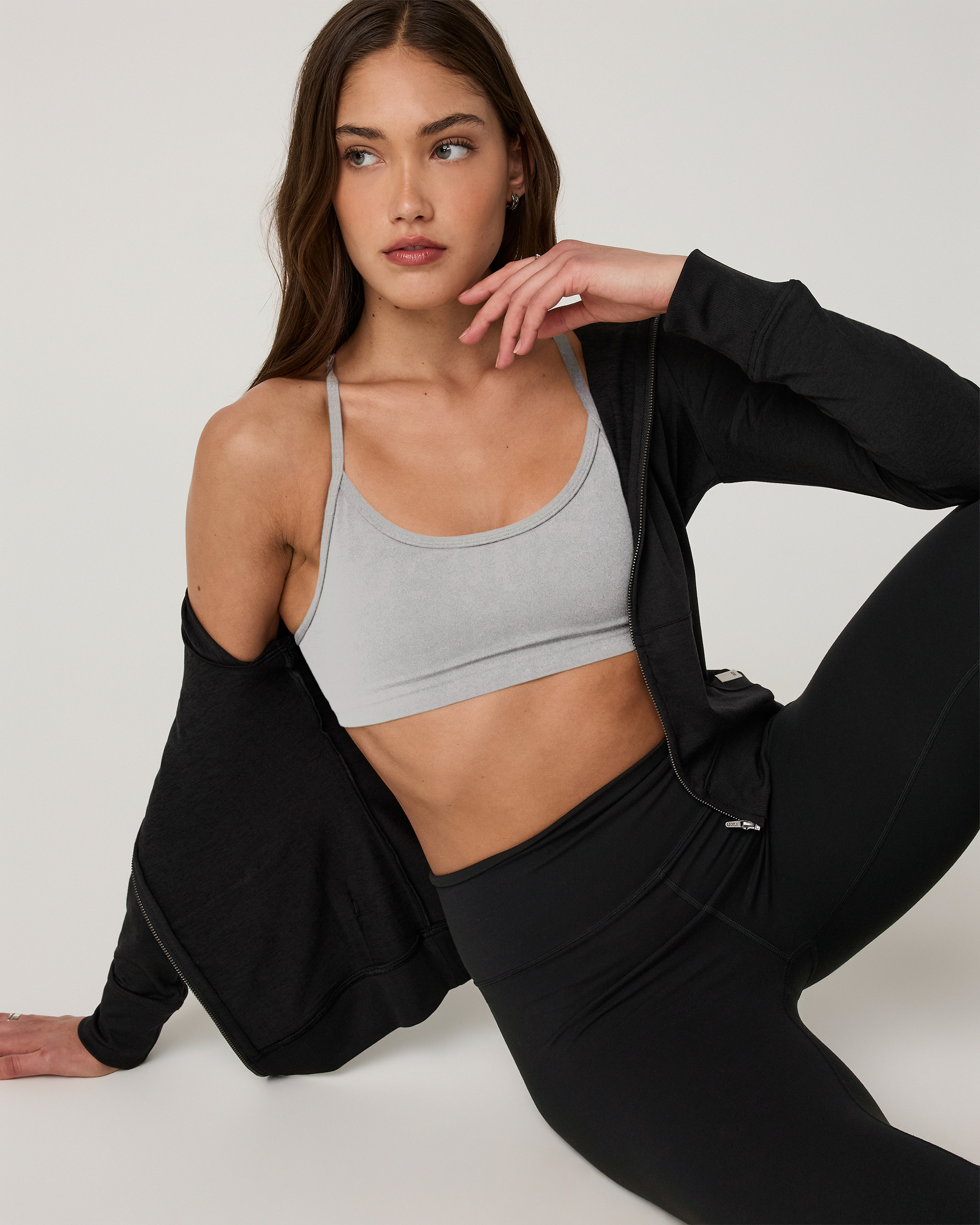Halo Mini Full Zip Hoodie - Long | Black Heather - Image 4