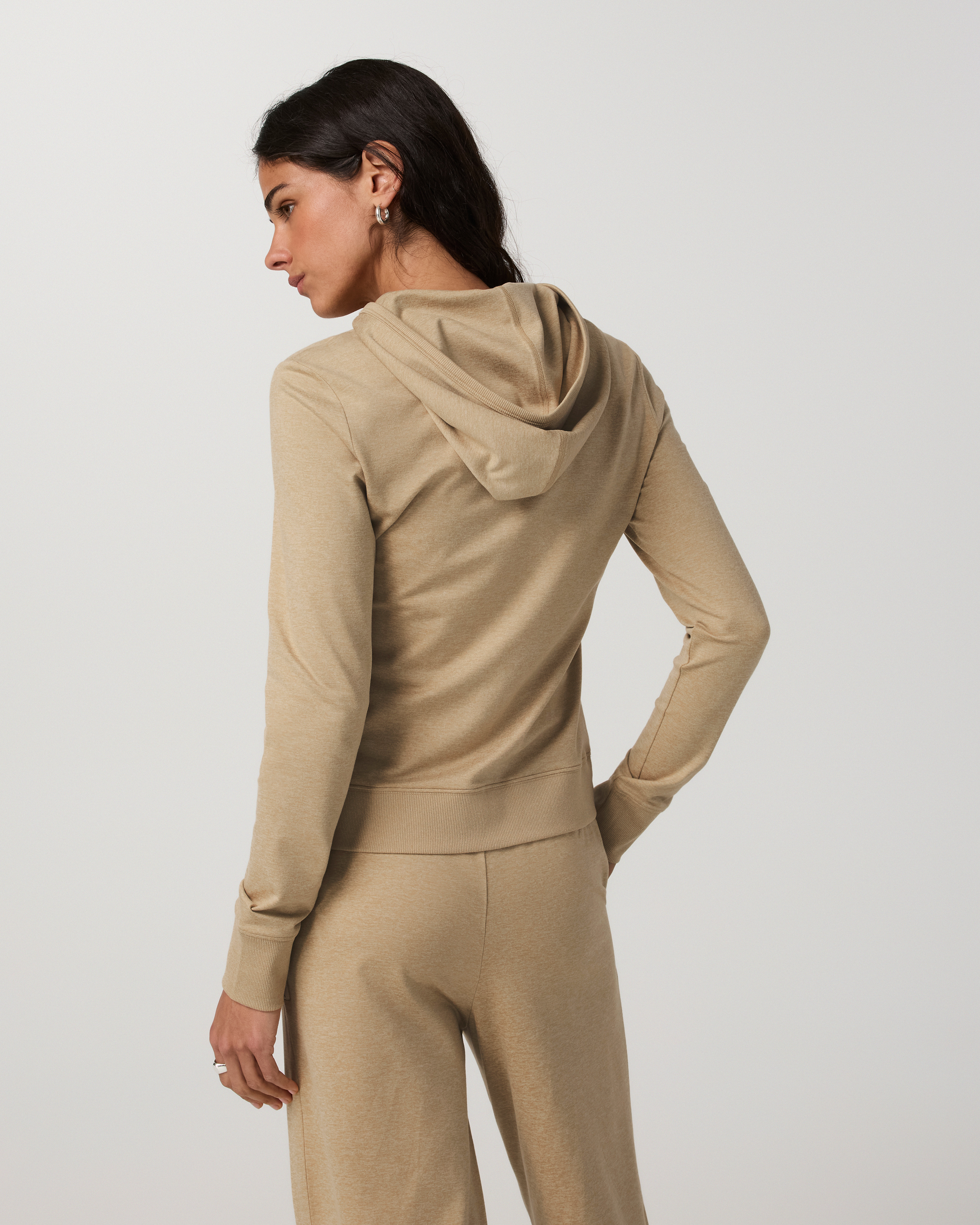 Halo Mini Full Zip Hoodie - Long | Khaki Heather - Image 3