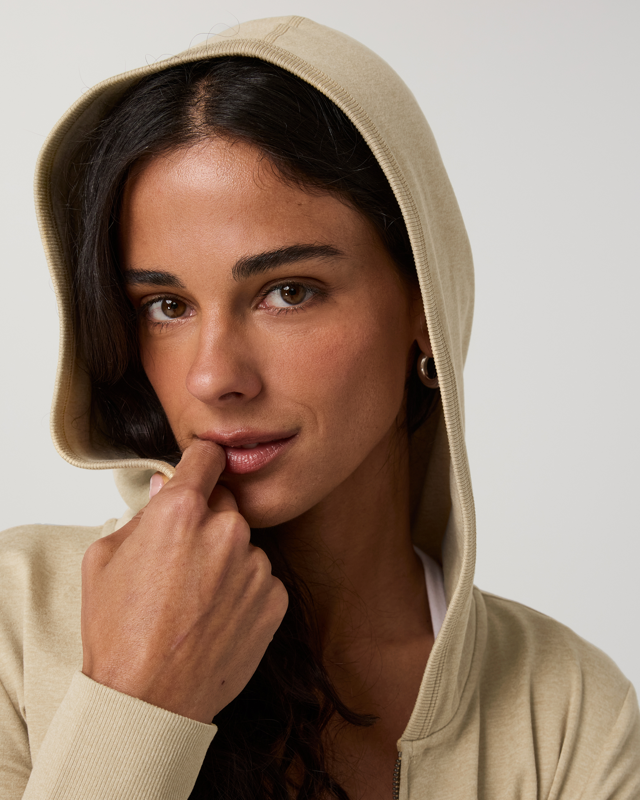 Halo Mini Full Zip Hoodie - Long | Khaki Heather - Image 5
