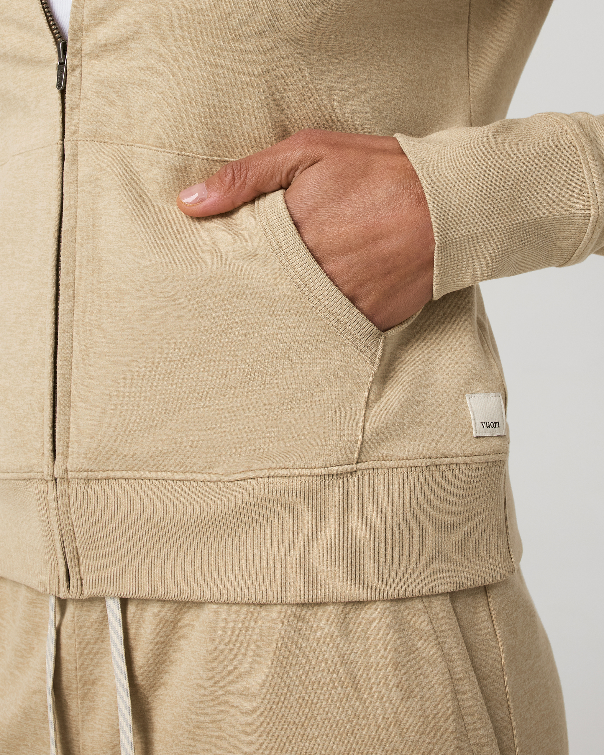 Halo Mini Full Zip Hoodie - Long | Khaki Heather - Image 2