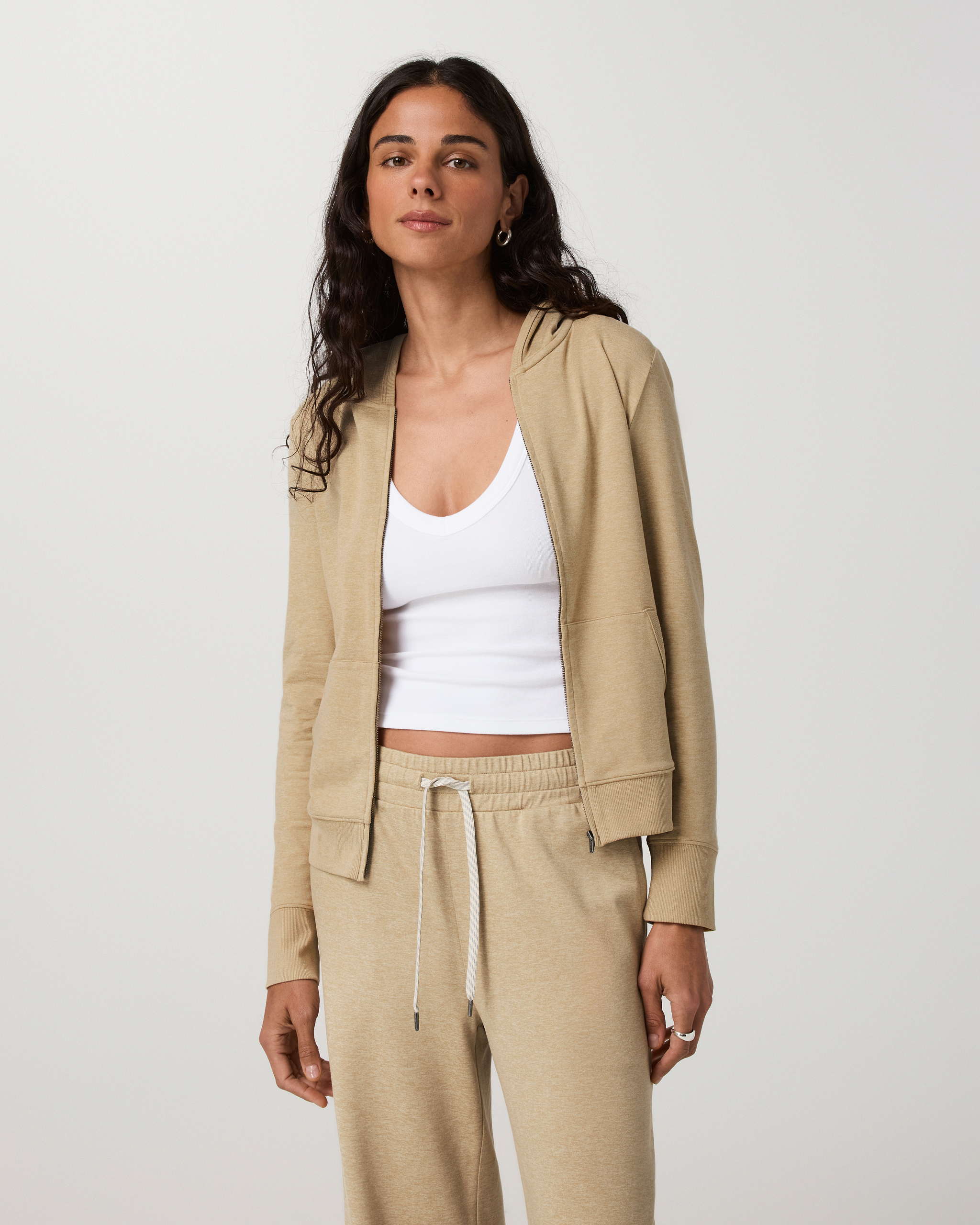 Halo Mini Full Zip Hoodie - Long | Khaki Heather