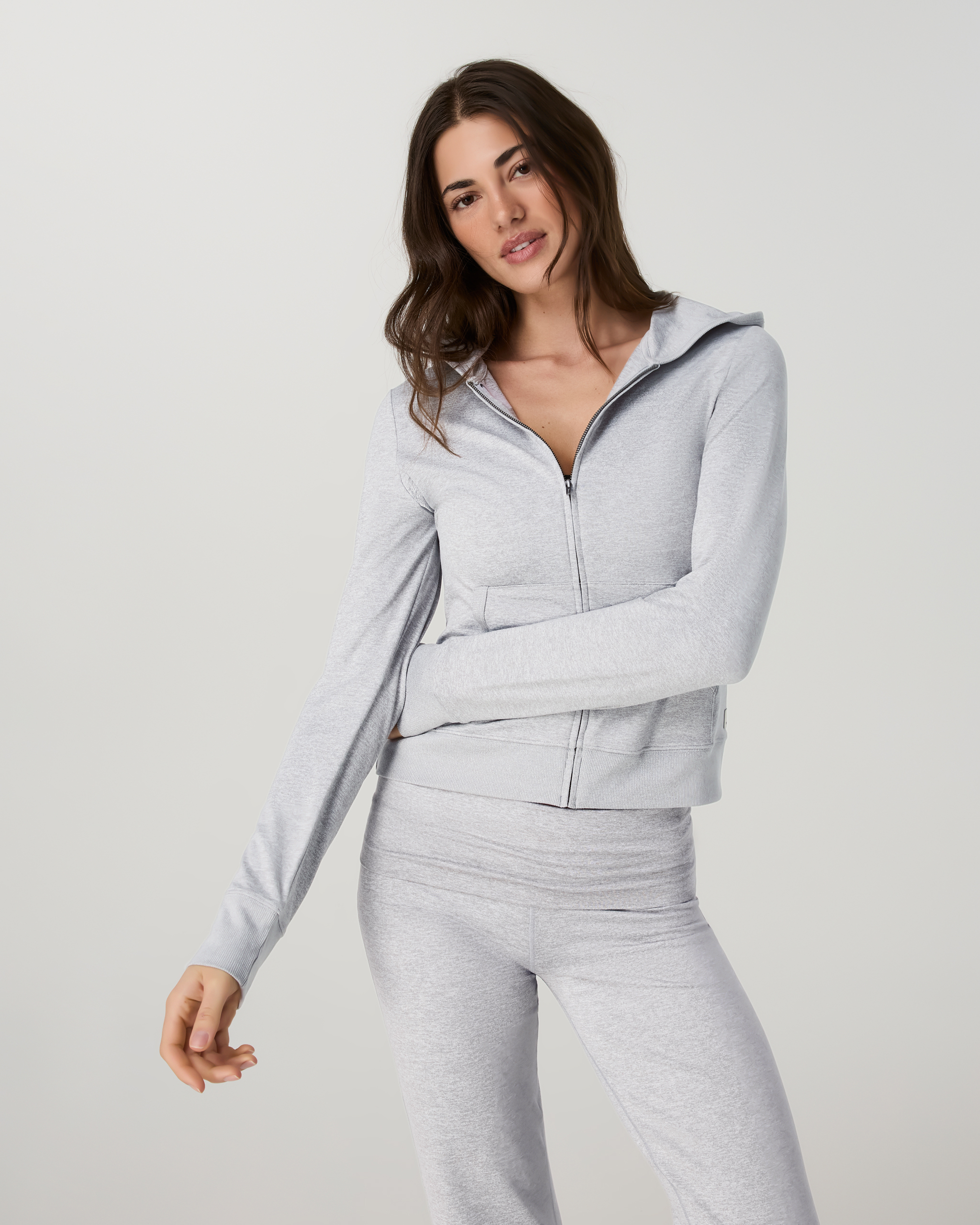 Halo Mini Full Zip Hoodie - Long | Pale Grey Heather