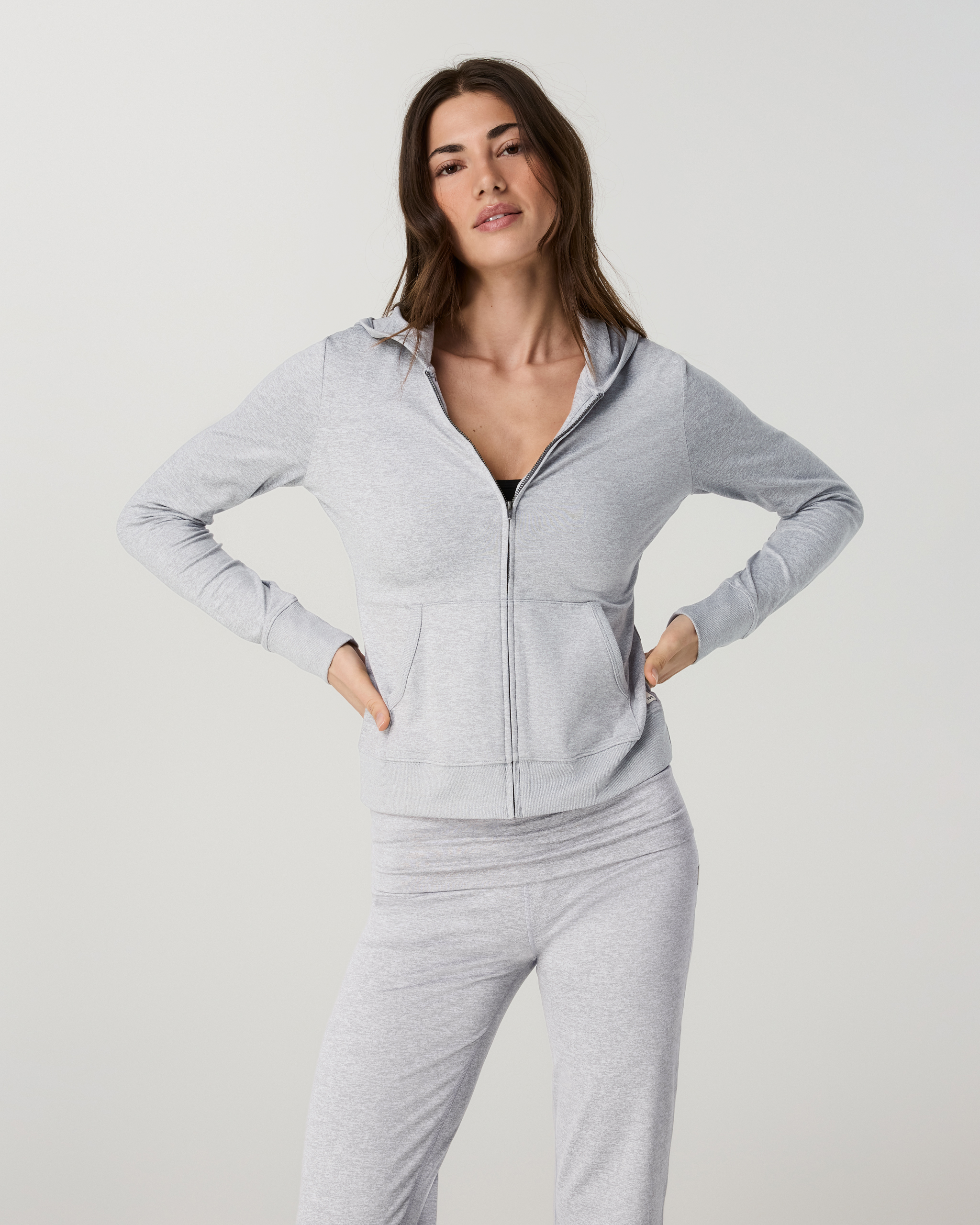 Halo Mini Full Zip Hoodie - Long | Pale Grey Heather - Image 5
