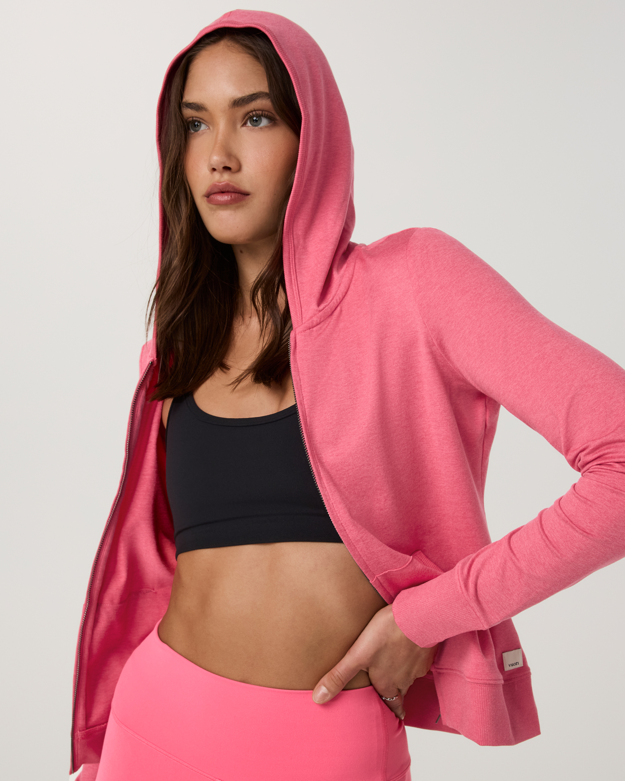 Halo Mini Full Zip Hoodie - Long | Sunset Pink Heather - Image 4