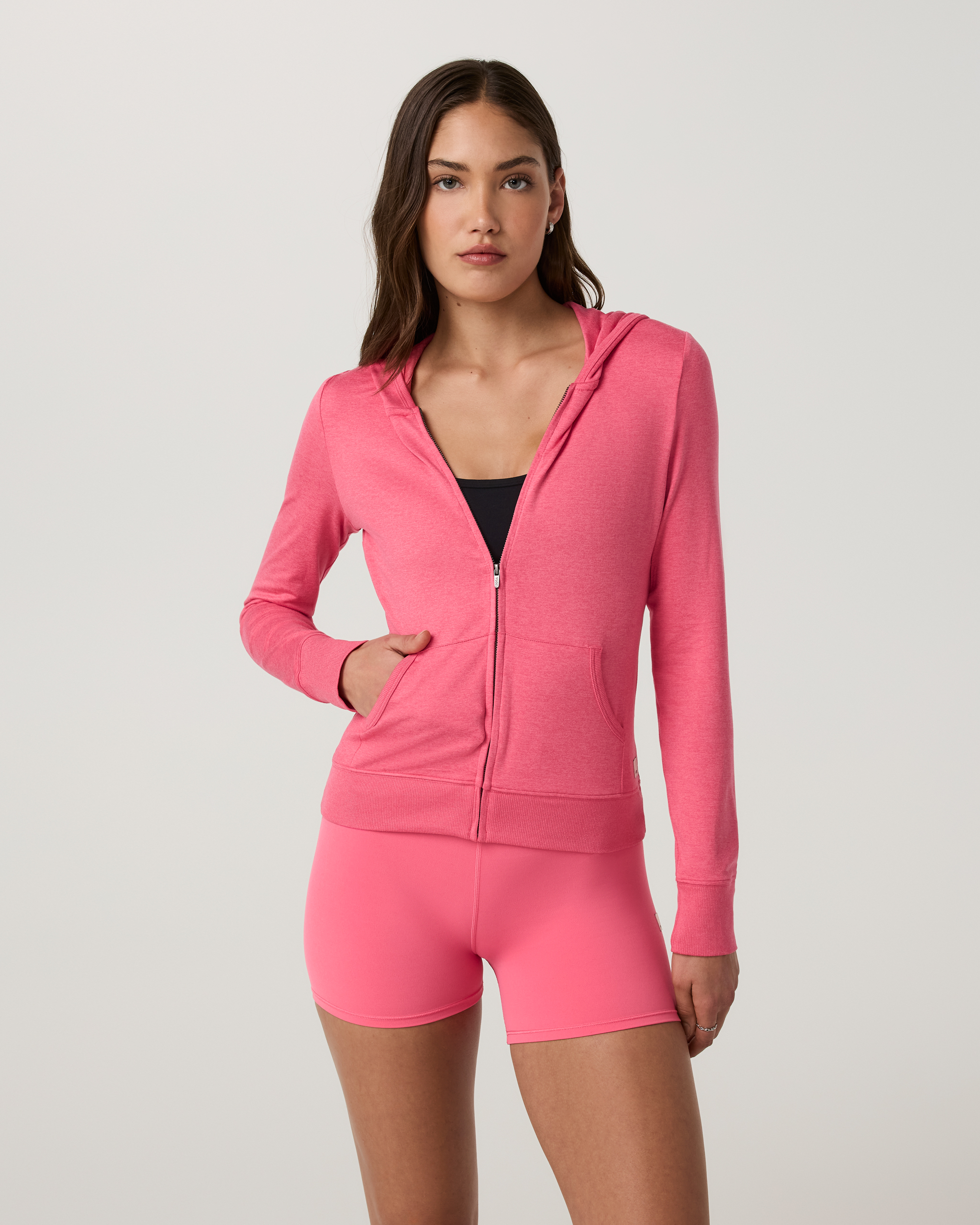 Halo Mini Full Zip Hoodie - Long | Sunset Pink Heather - Image 5