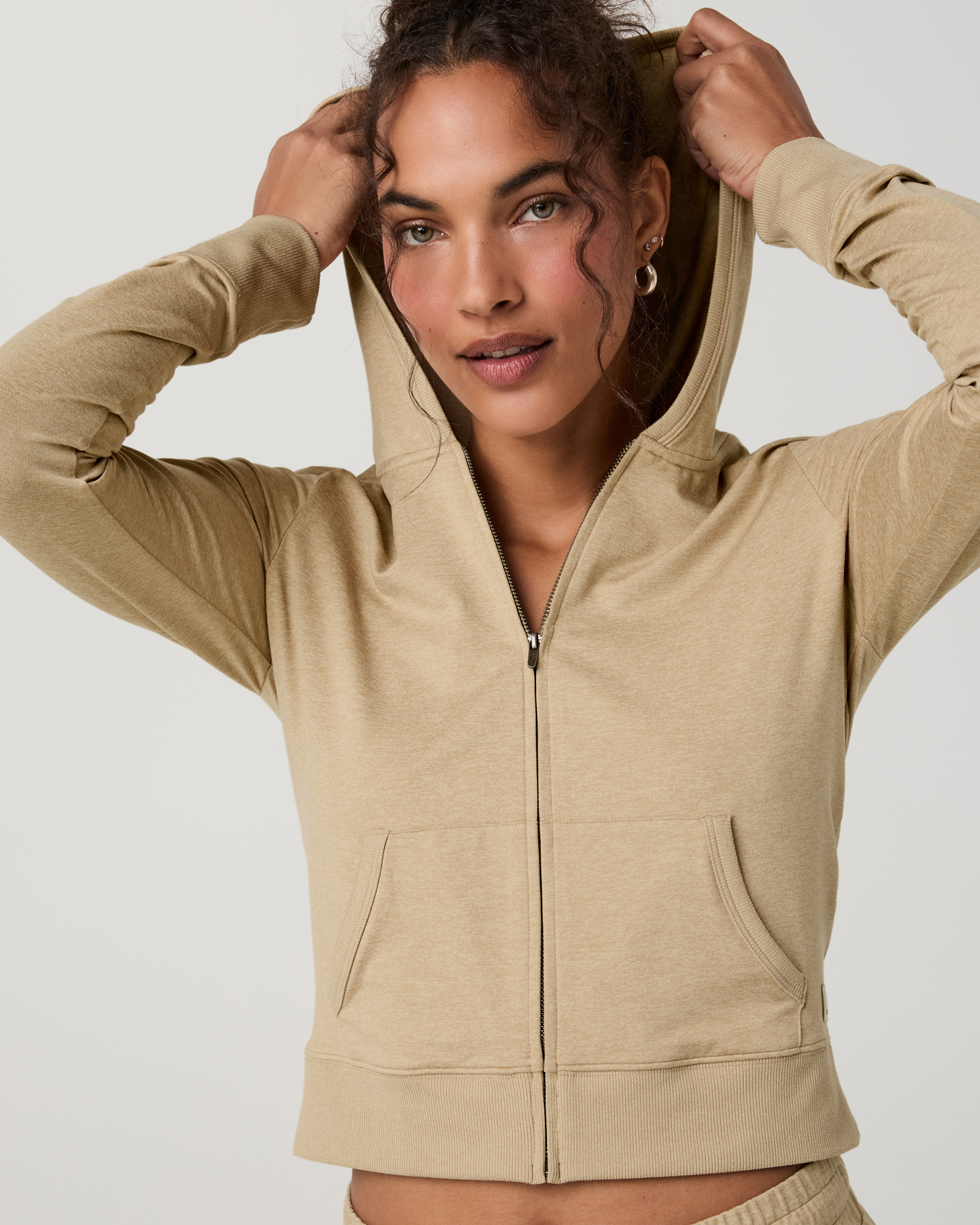 Halo Mini Full Zip Hoodie | Khaki Heather - Image 2