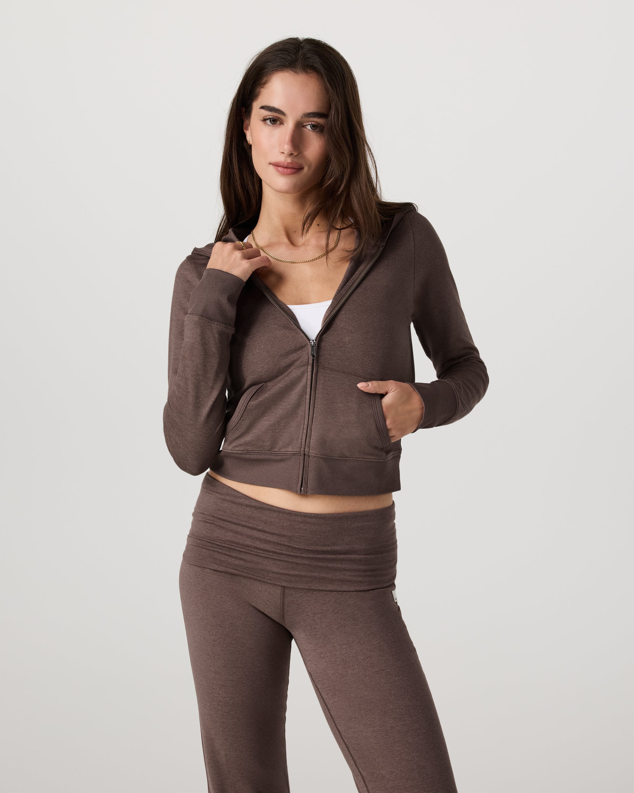 Halo Mini Full Zip Hoodie | Chocolate Milk Heather - Image 2