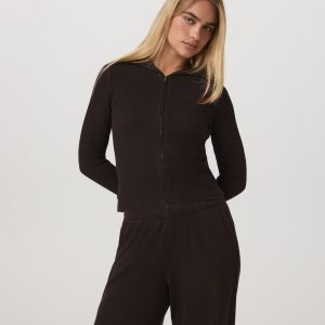 Waffle Full Zip Hoodie | Dark Java