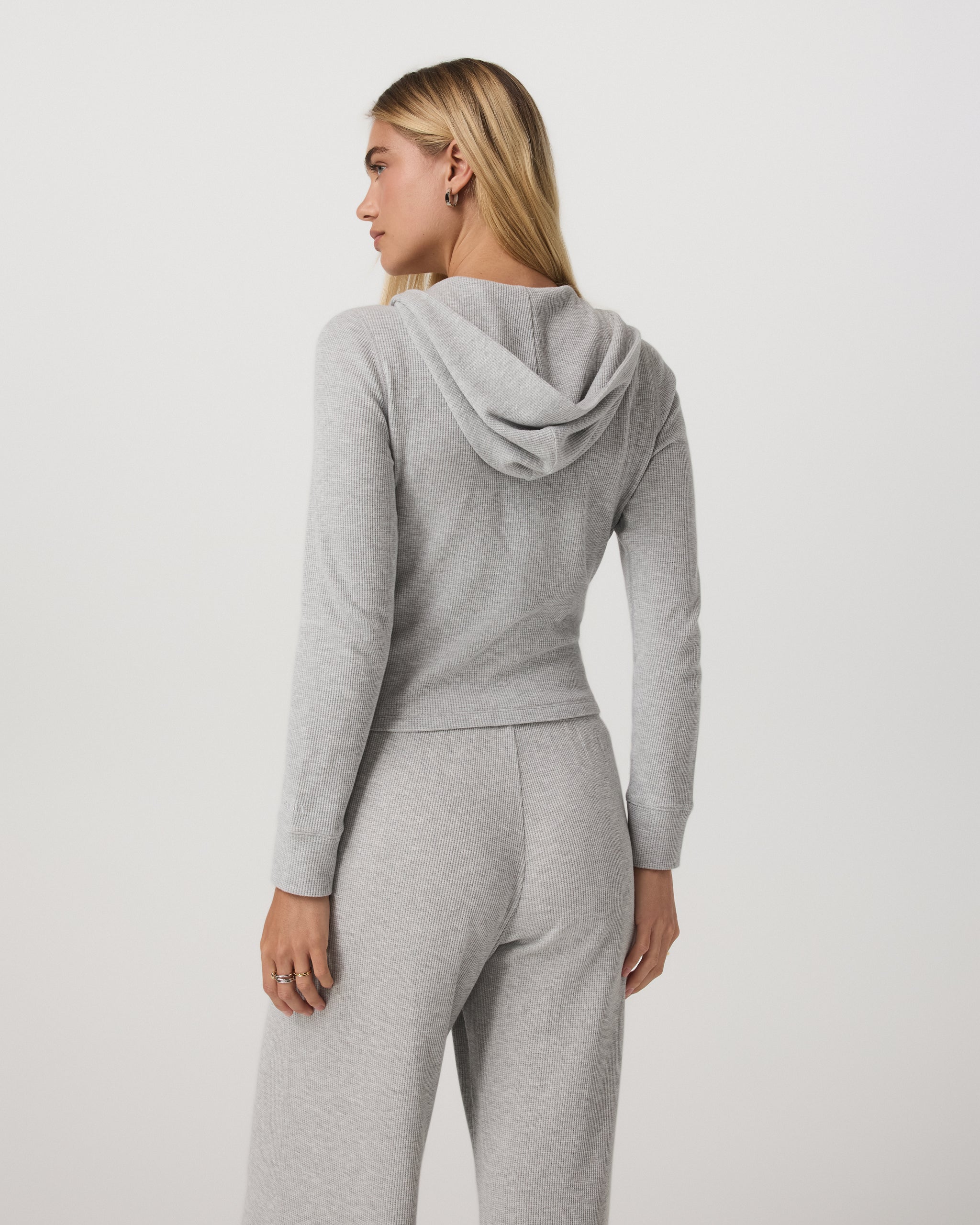 Waffle Full Zip Hoodie | Light Heather Grey - Image 3