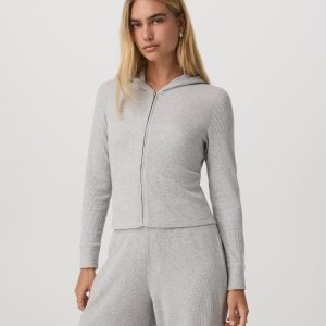 Waffle Full Zip Hoodie | Light Heather Grey