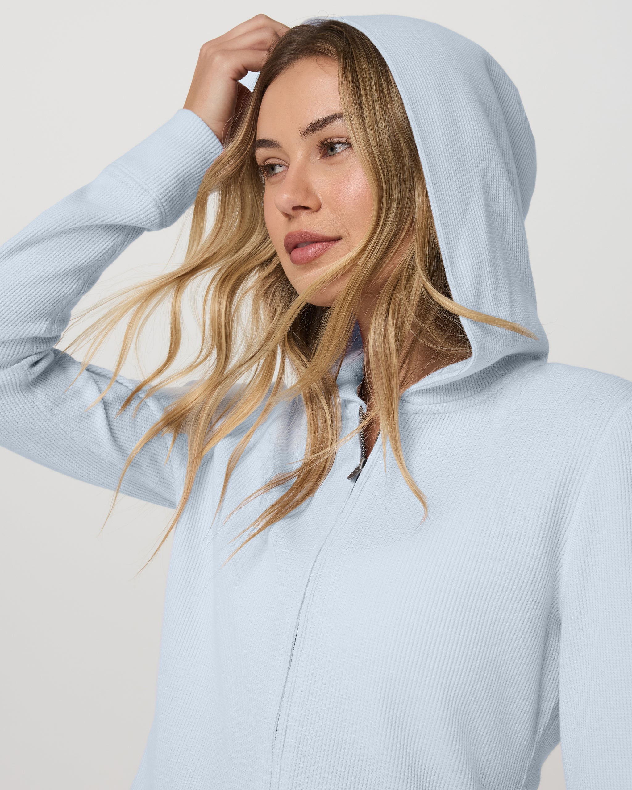 Waffle Full Zip Hoodie | Soft Sky - Image 4
