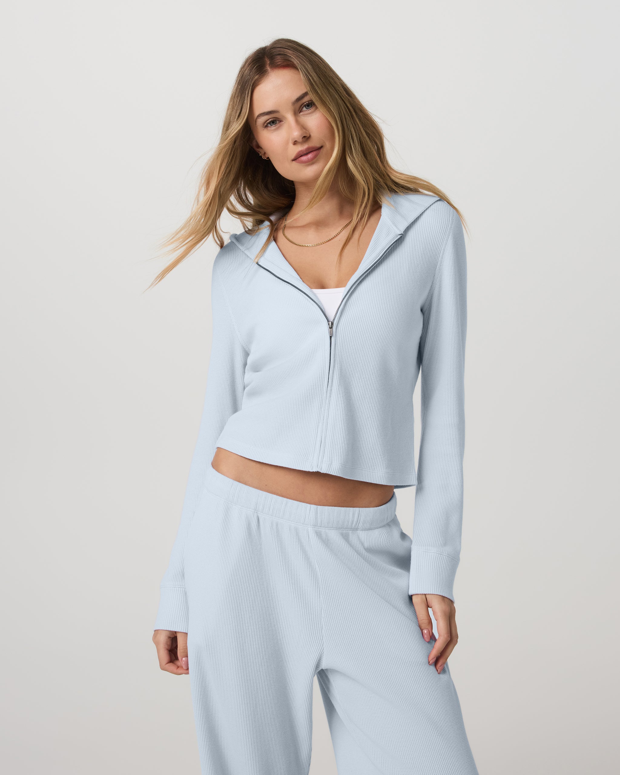 Waffle Full Zip Hoodie | Soft Sky - Image 5