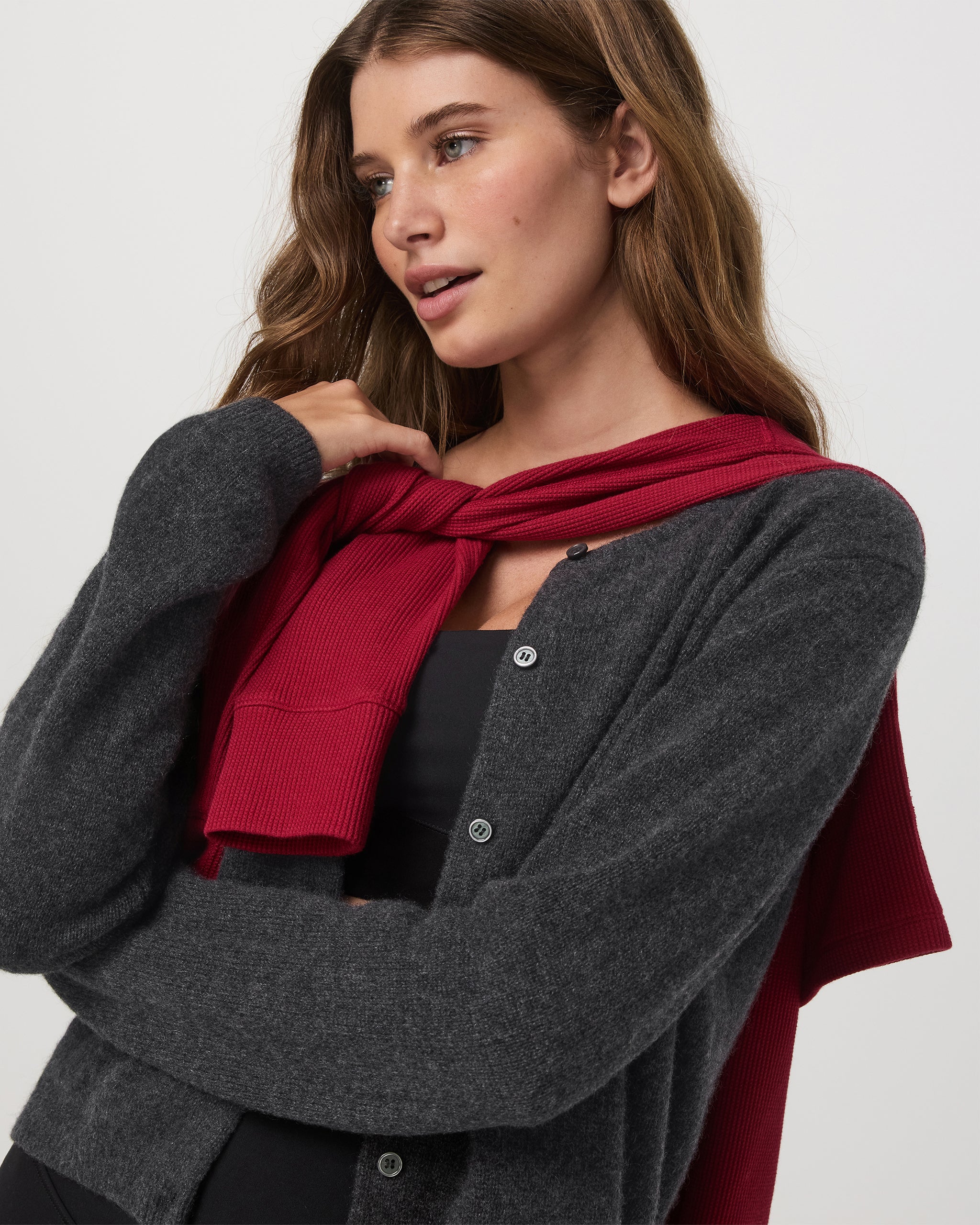Émilie Cashmere Cardi | Charcoal Heather - Image 2