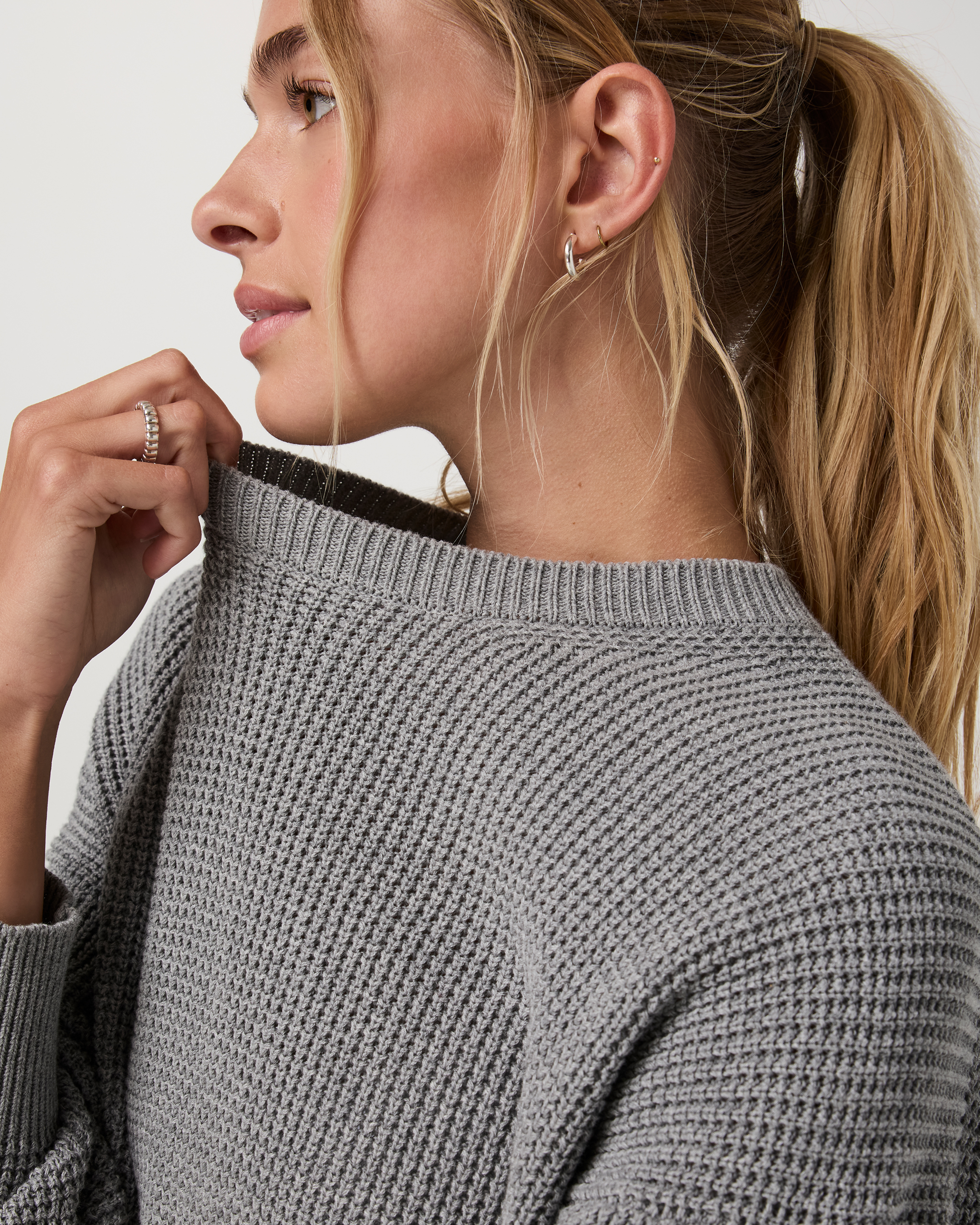 Oversized Cotton Waffle Sweater | Heather Grey - Image 2