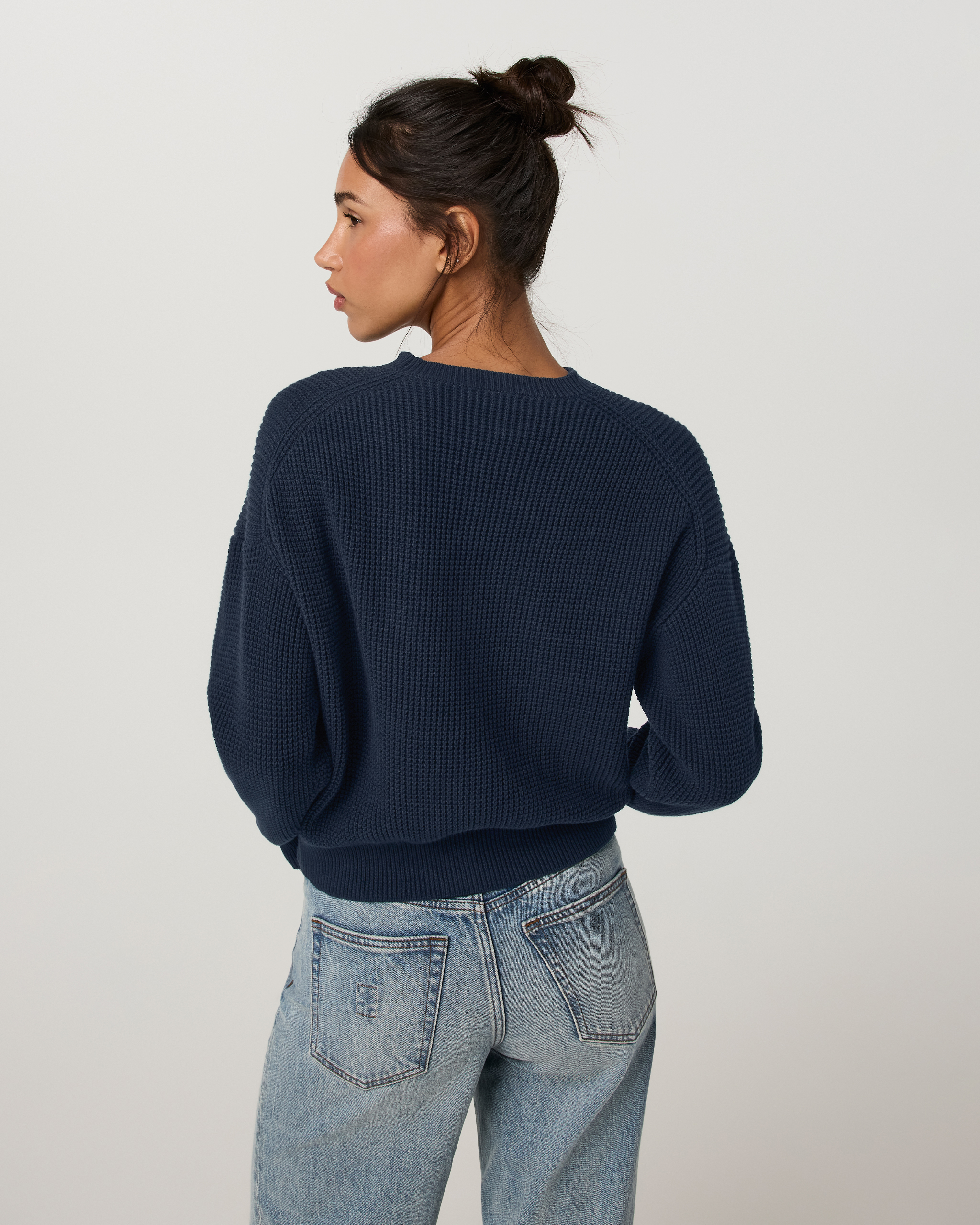 Oversized Cotton Waffle Sweater | Ink - Image 3