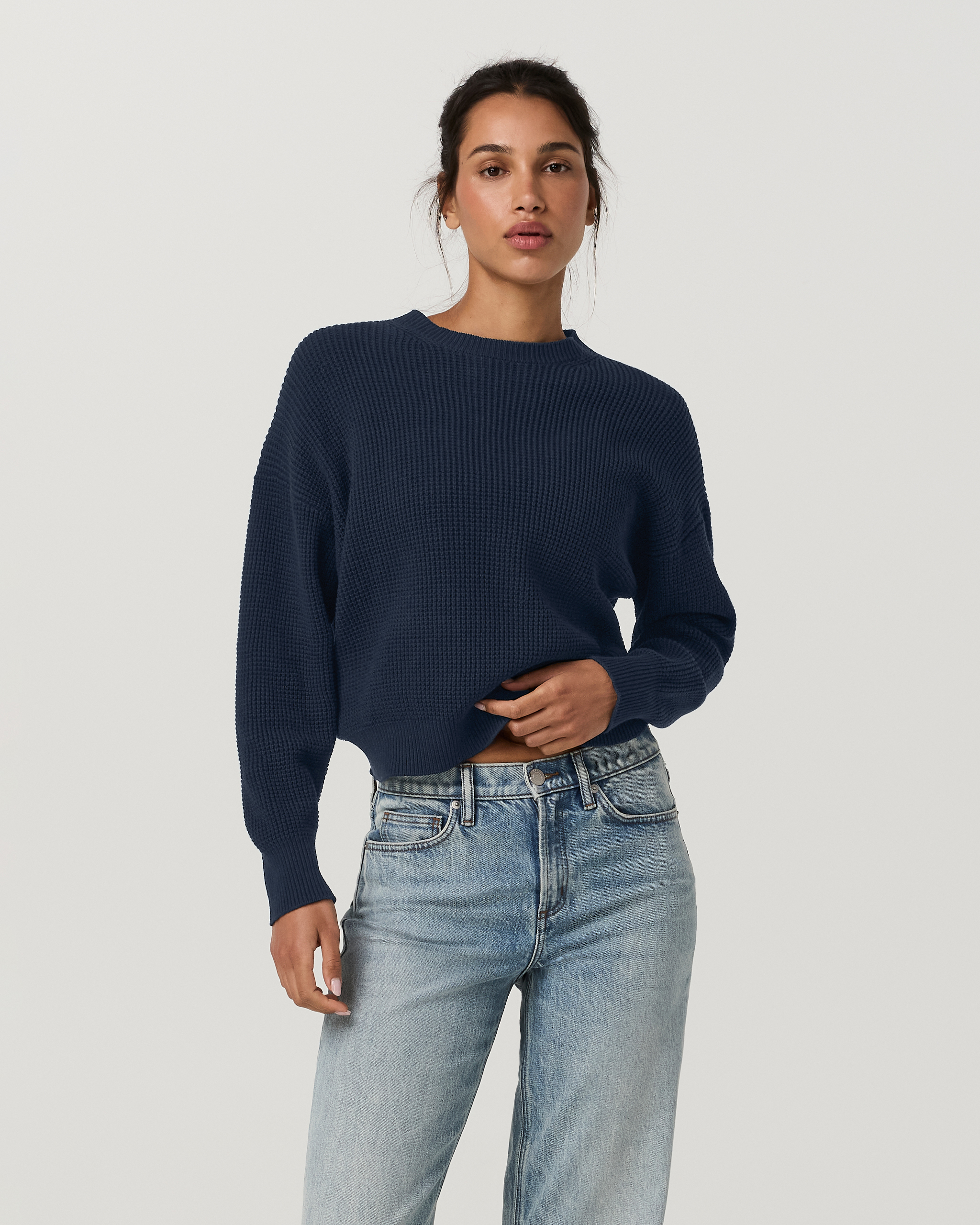 Oversized Cotton Waffle Sweater | Ink - Image 2