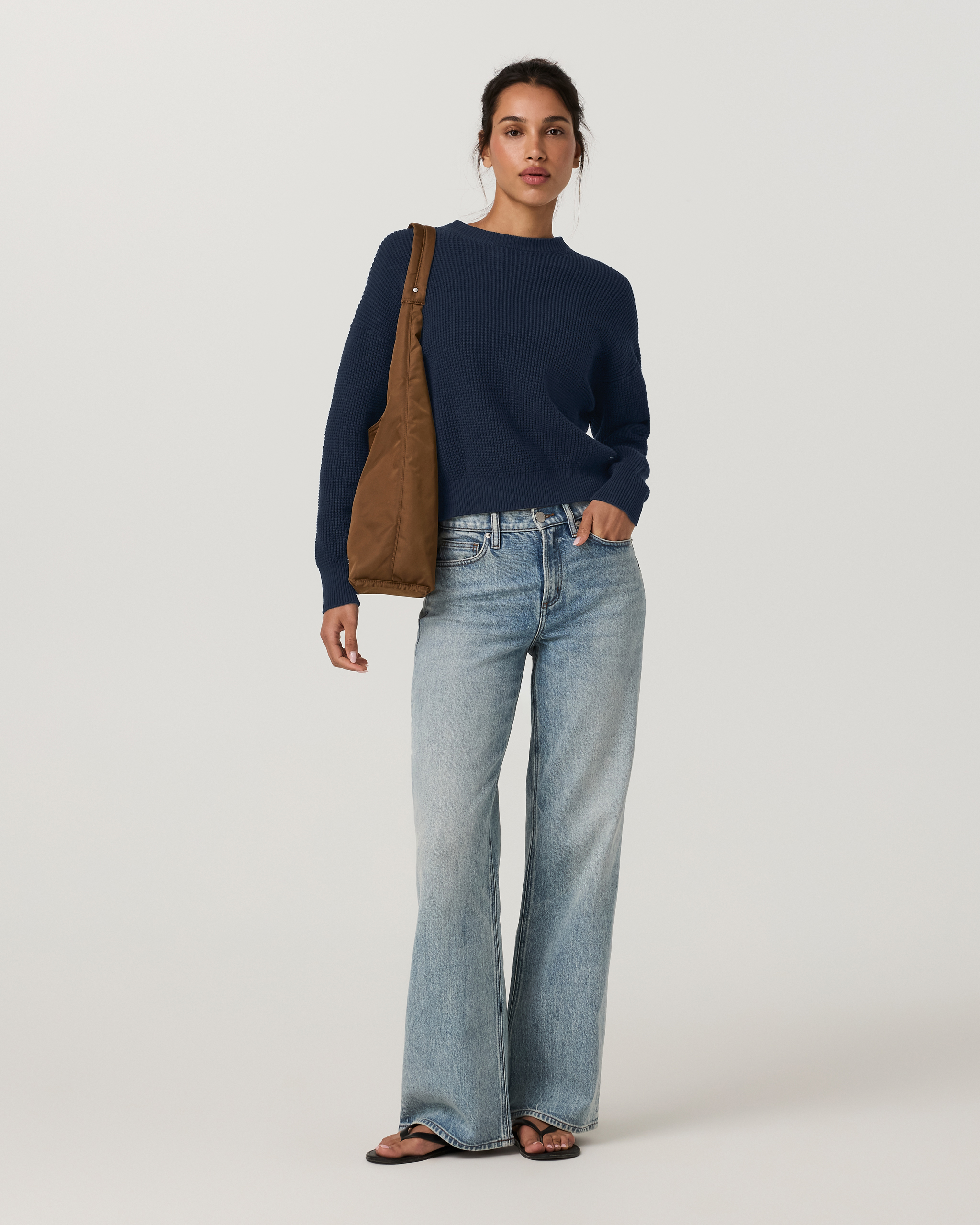 Oversized Cotton Waffle Sweater | Ink - Image 4