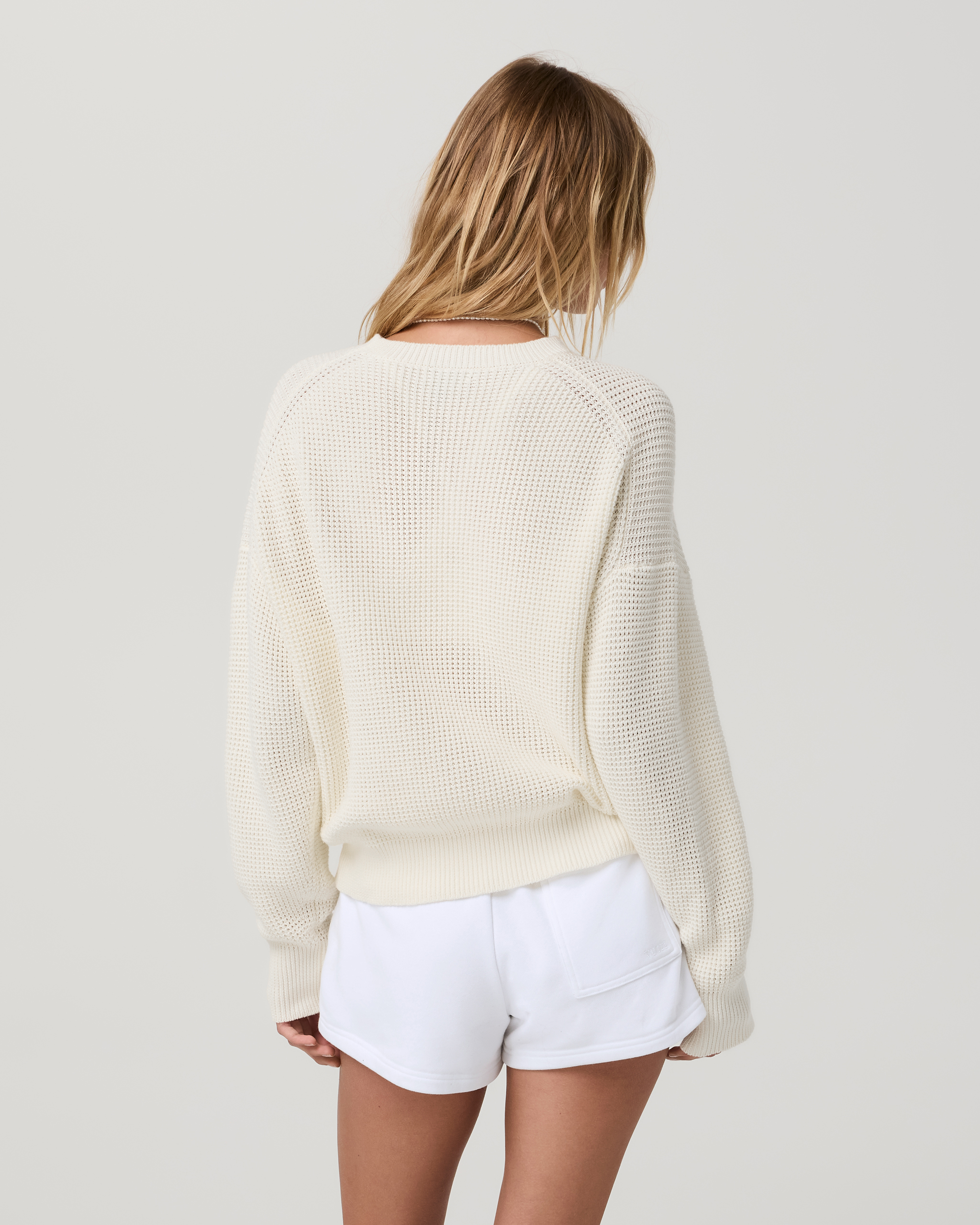 Oversized Cotton Waffle Sweater | Marshmallow - Image 3