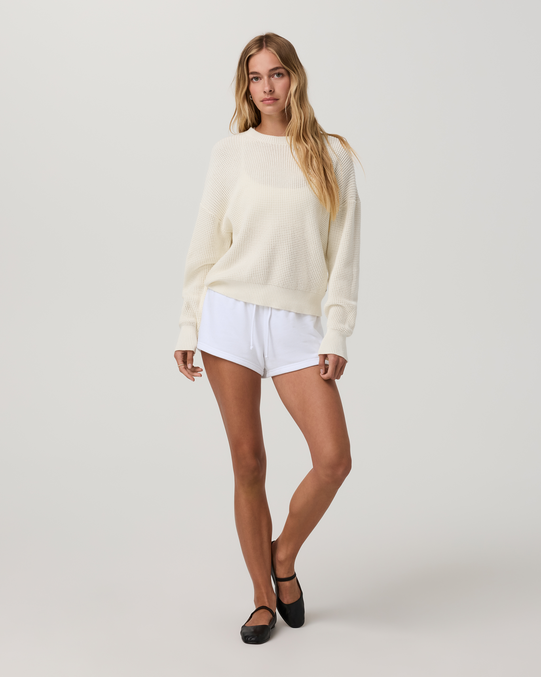 Oversized Cotton Waffle Sweater | Marshmallow - Image 2