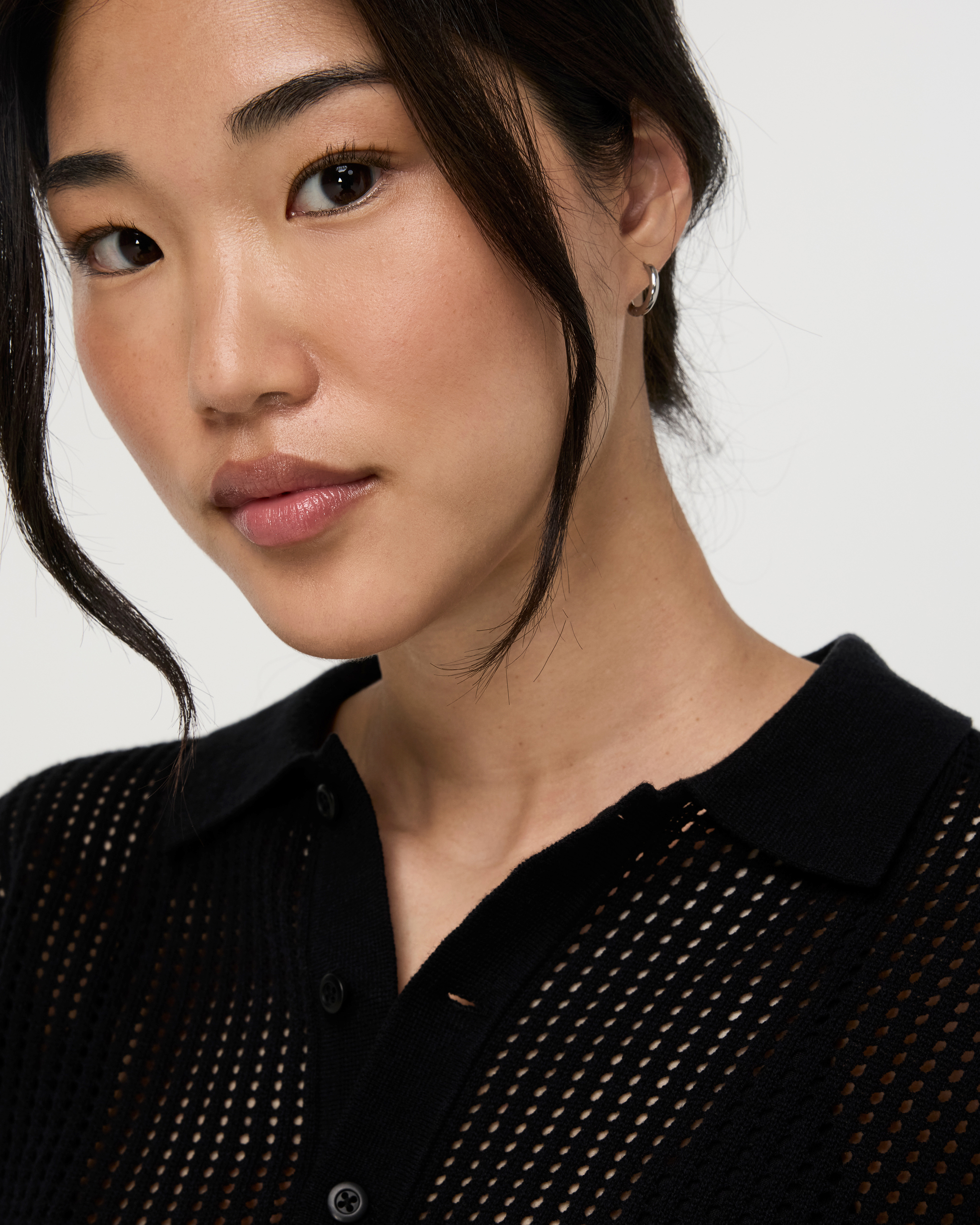 Short Sleeve Knitted Mesh Polo | Black - Image 5