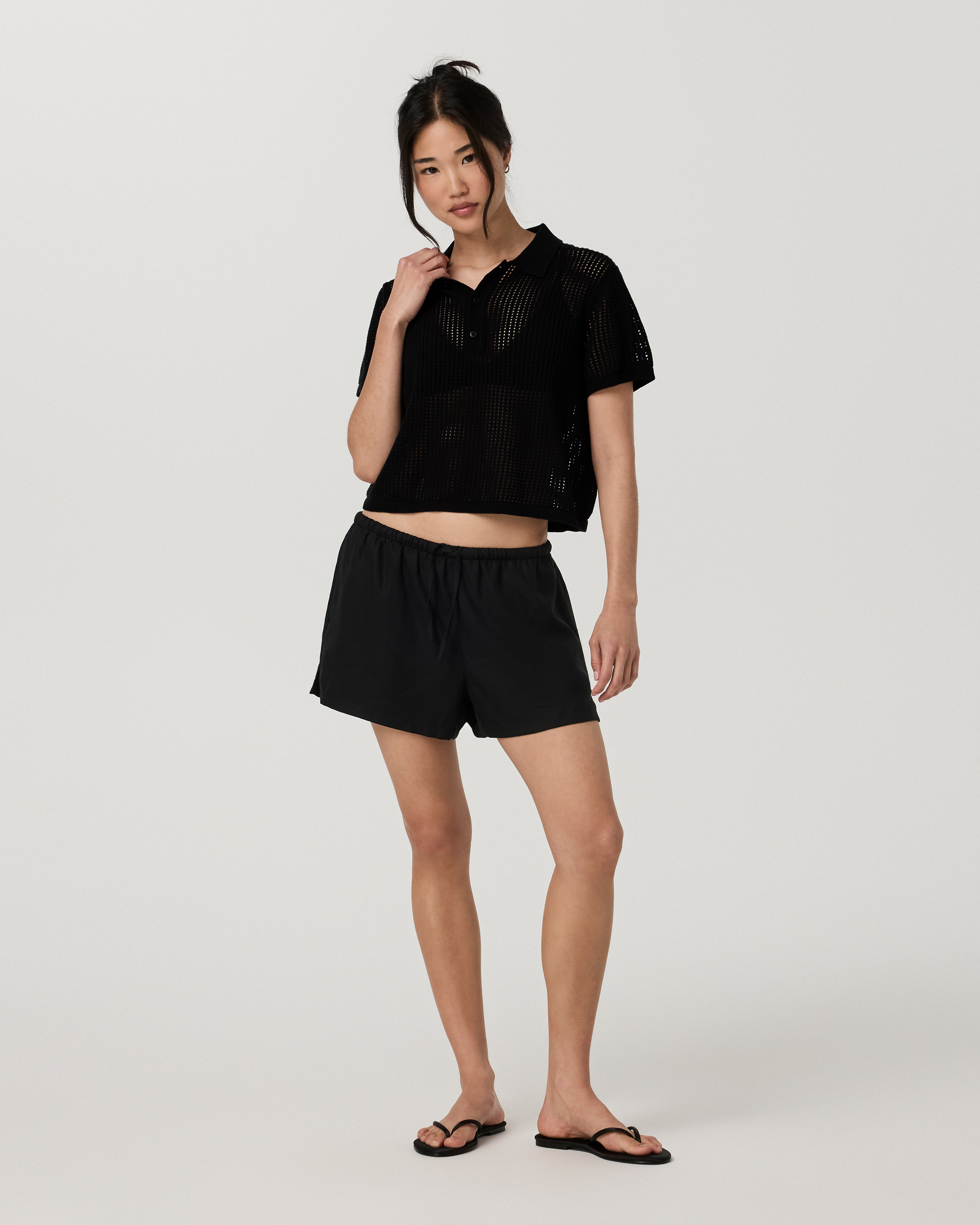 Short Sleeve Knitted Mesh Polo | Black - Image 4