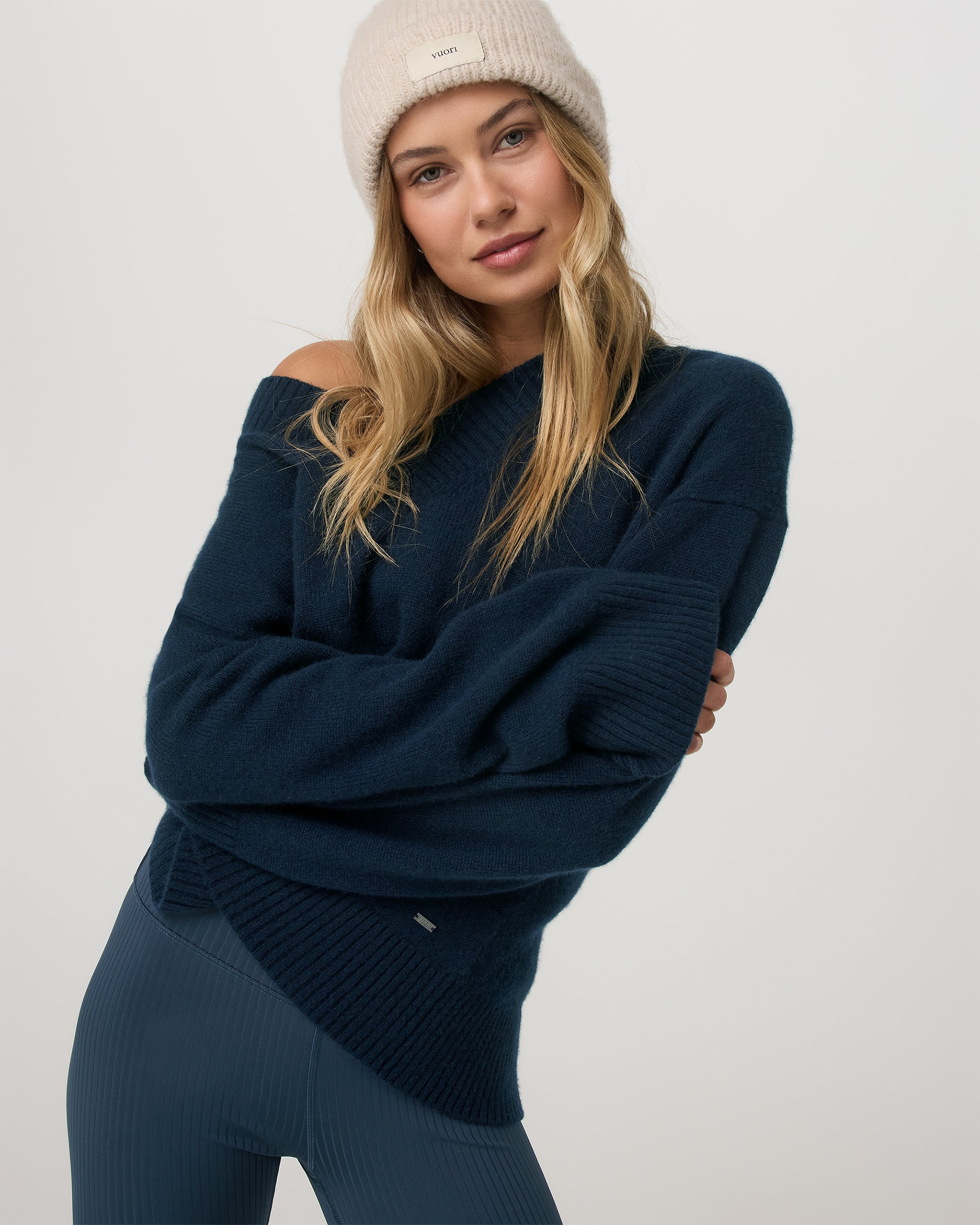 Émilie Cashmere Oversized V-Neck | Ocean Blue