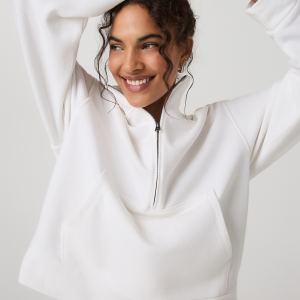 Pique Fleece Half Zip | White